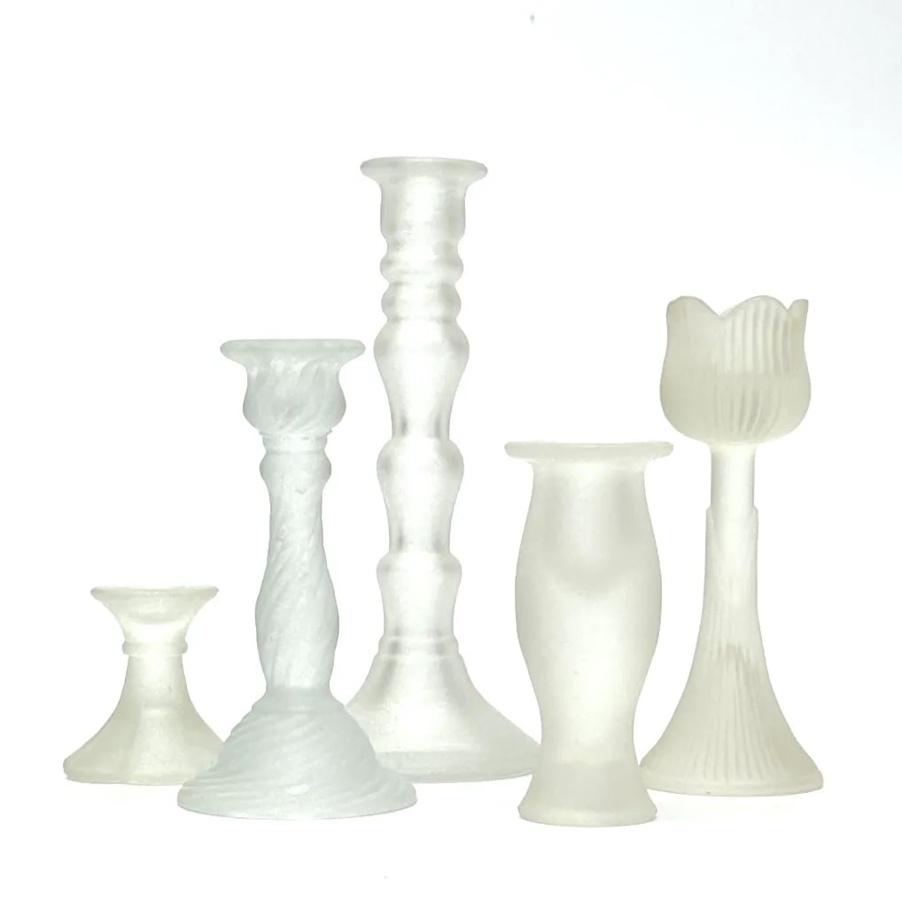 Vintage Eclectic Frosted Glass Candle Holder Curation - Group of 5 - 3