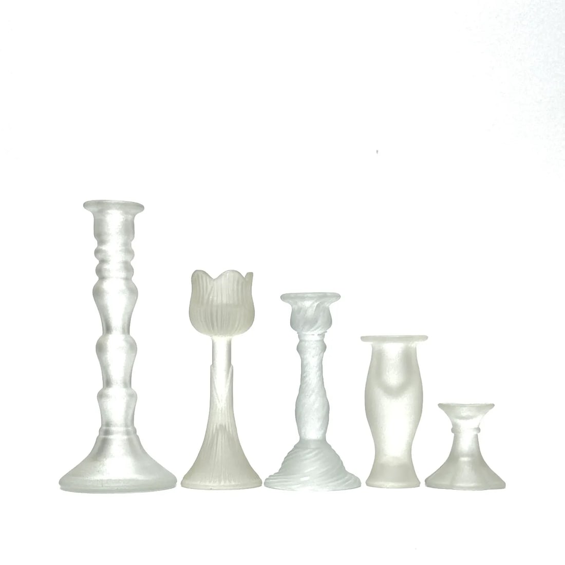 Vintage Eclectic Frosted Glass Candle Holder Curation - Group of 5 - 4