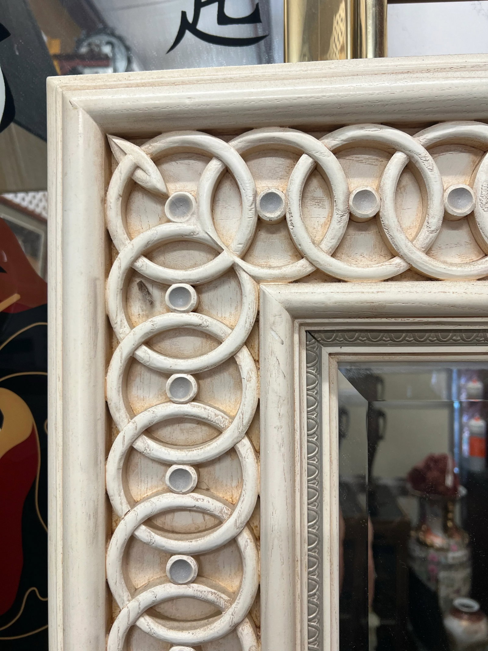 Late 20th Century Large Beveled Ivory Mirror - 2