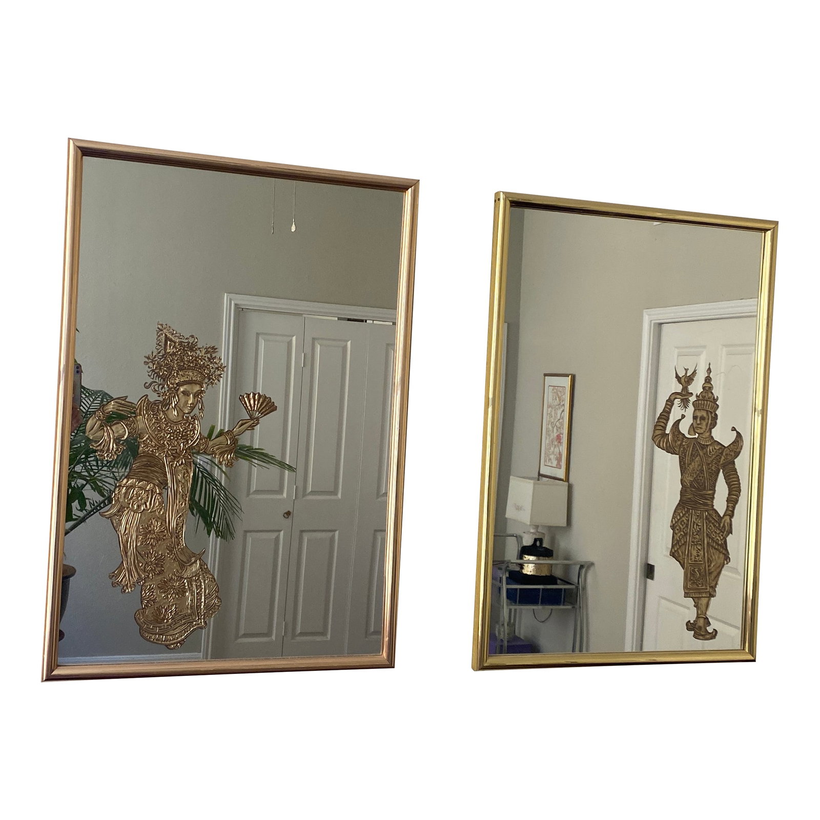 1960s Thai Foil Art Mirrors- Set of 2 - 2