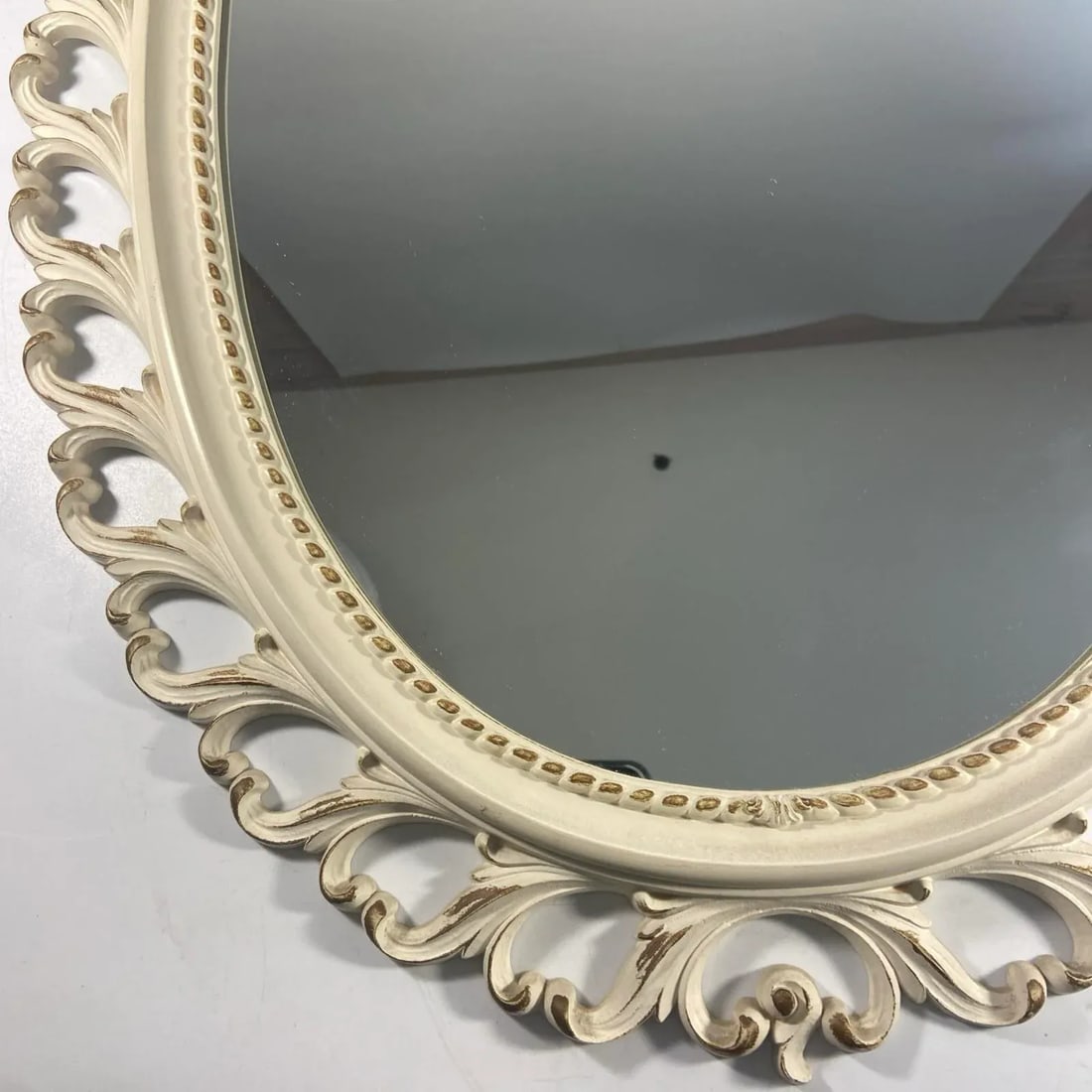 1964 Syroco Mirror White Oval Acrylic Gold Accent French Provincial - 2