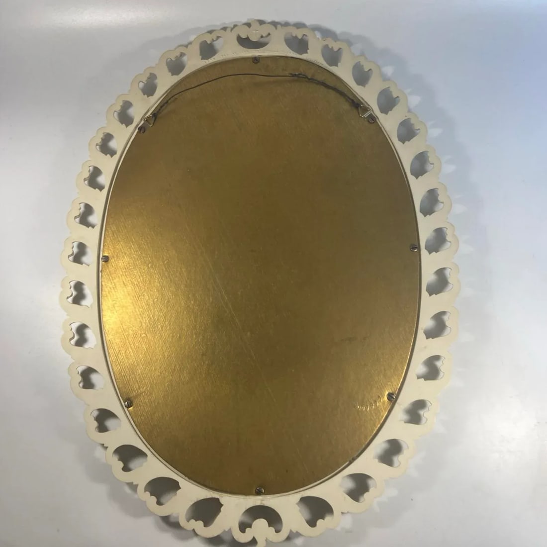 1964 Syroco Mirror White Oval Acrylic Gold Accent French Provincial - 5