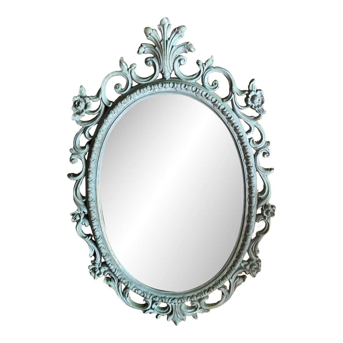 Vintage Bassett Oval Mirror Ornate Victorian Hollywood Regency Gray Resin (1 of 11)