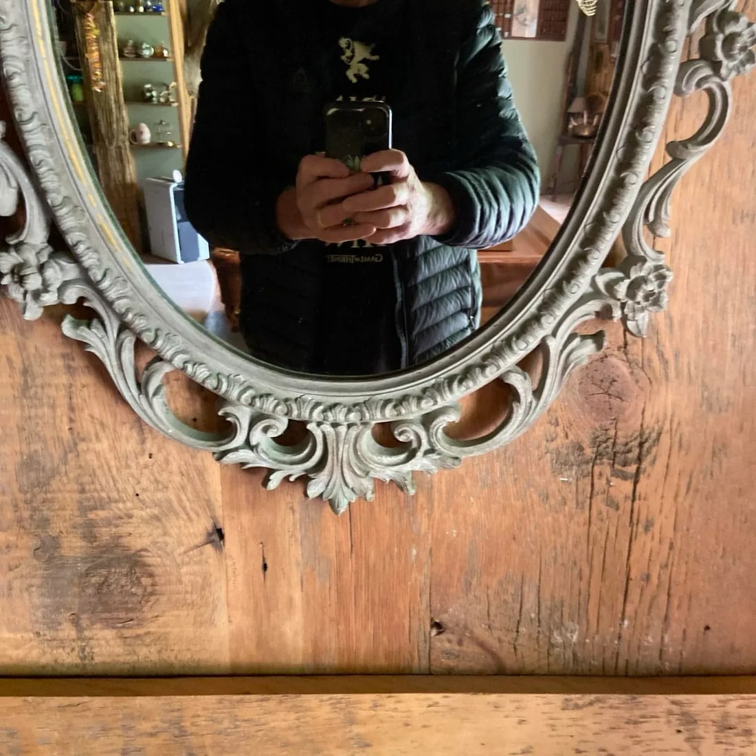 Vintage Bassett Oval Mirror Ornate Victorian Hollywood Regency Gray Resin - 4
