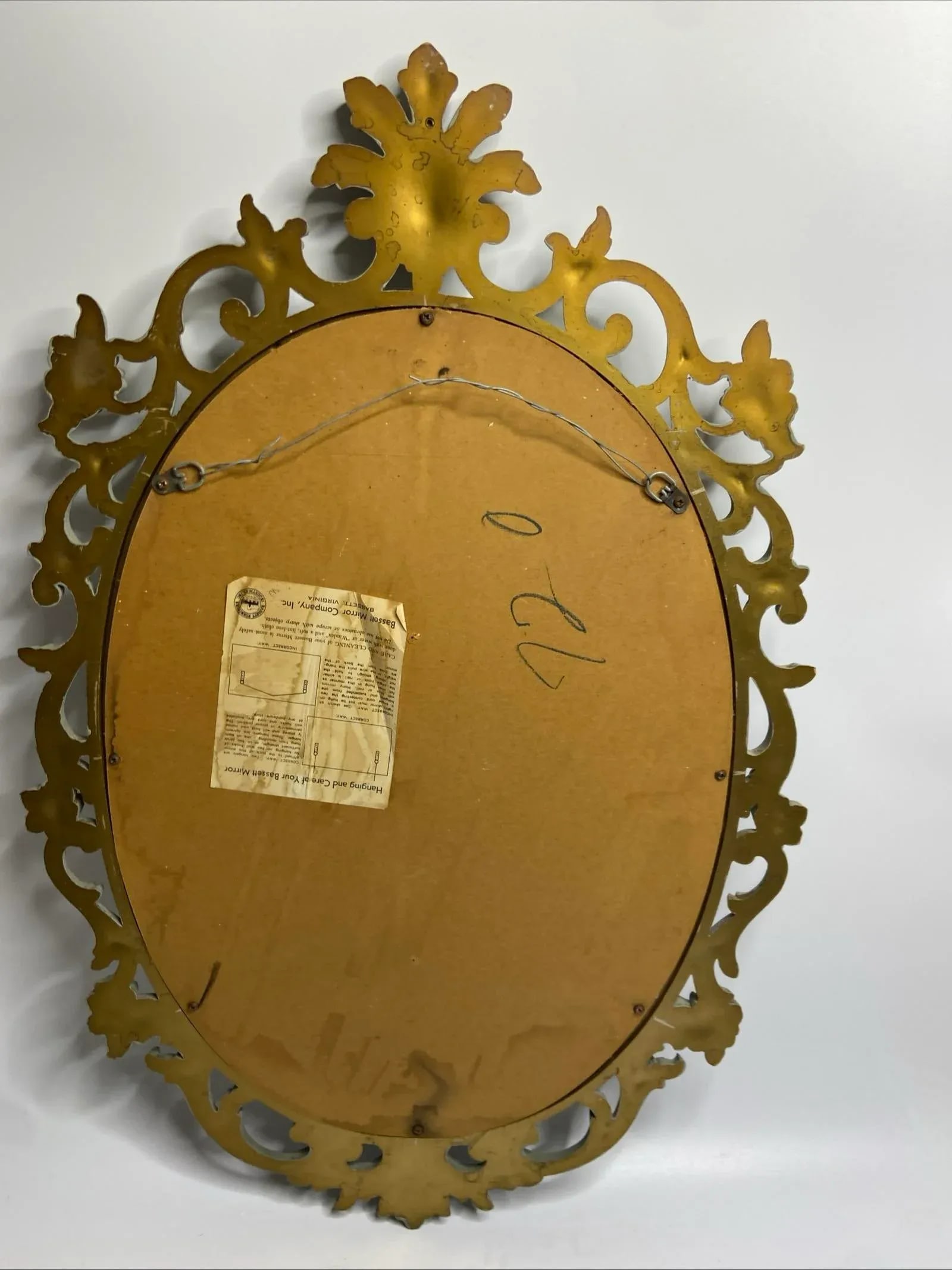 Vintage Bassett Oval Mirror Ornate Victorian Hollywood Regency Gray Resin - 9