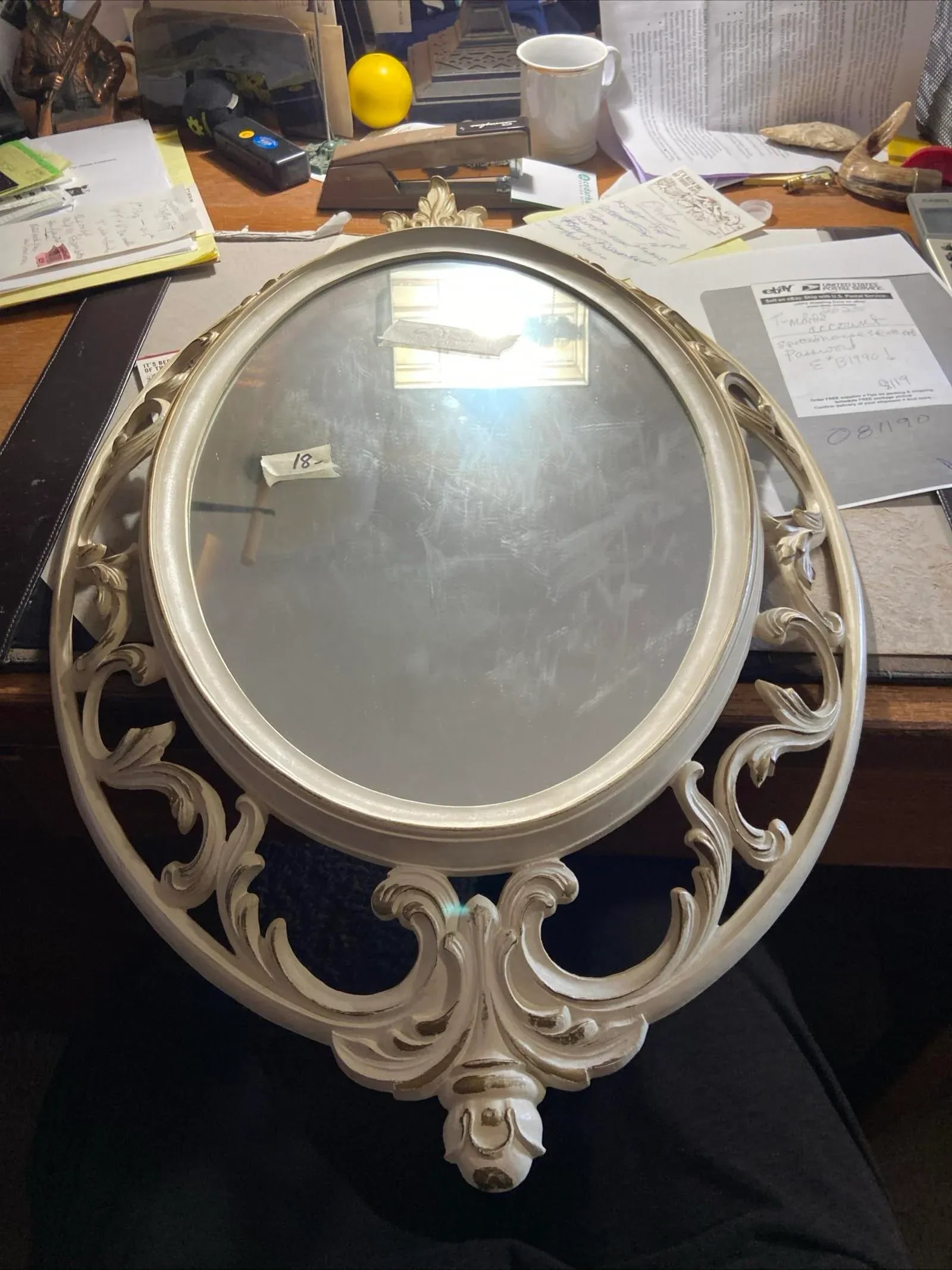 1962 Syroco Gold Oval Acrylic Mirror Cream Gold French Provincial - 5