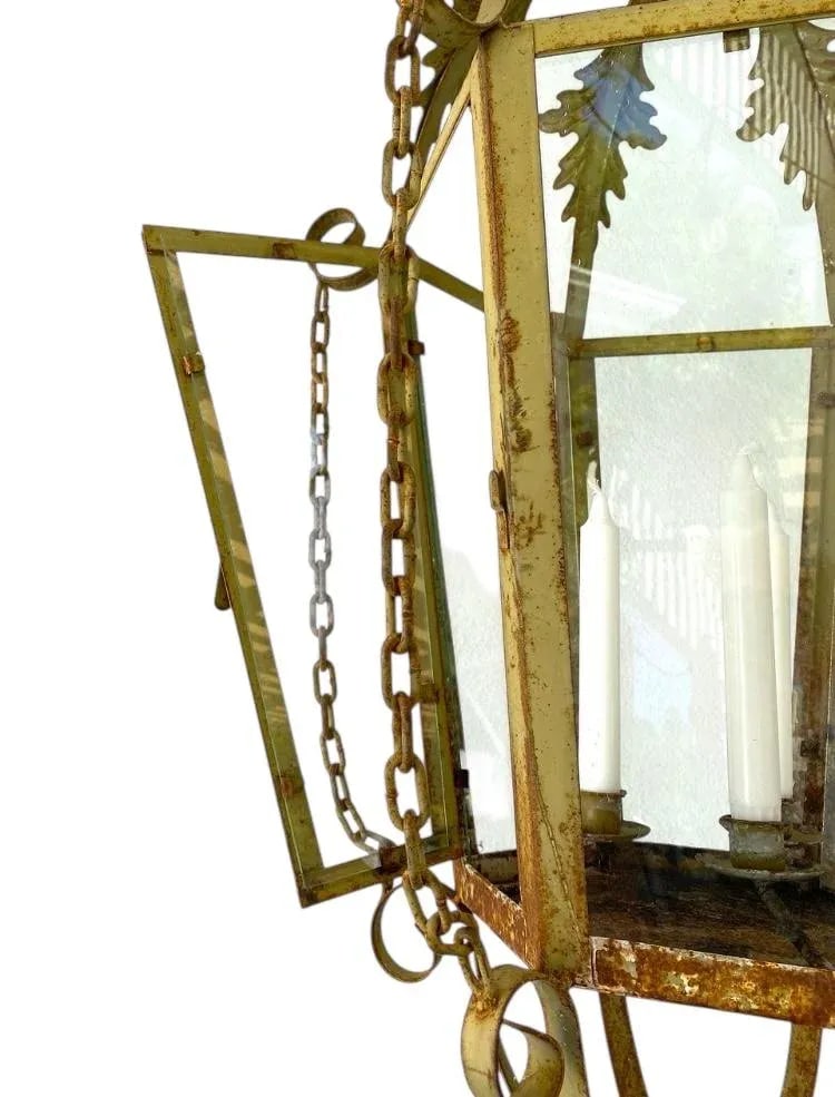 Vintage Large Metal & Glass Hanging Candle Lantern - 3