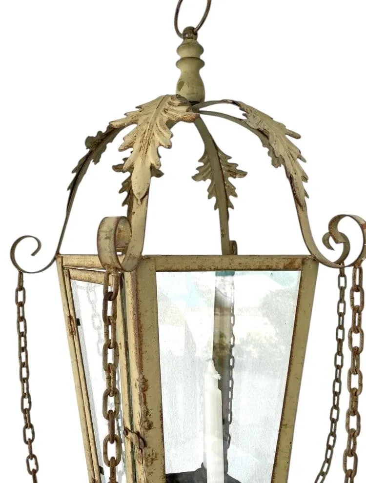 Vintage Large Metal & Glass Hanging Candle Lantern - 4