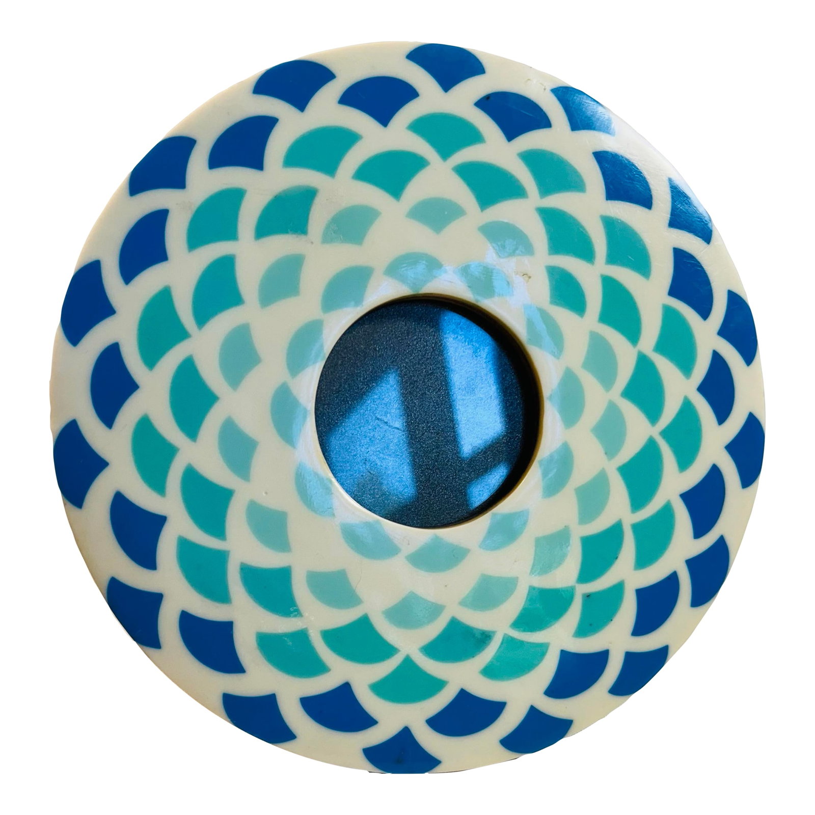 Vintage Jonathon Adler Art Deco Style Blue & White Small Round Tabletop Picture Frame (1 of 9)