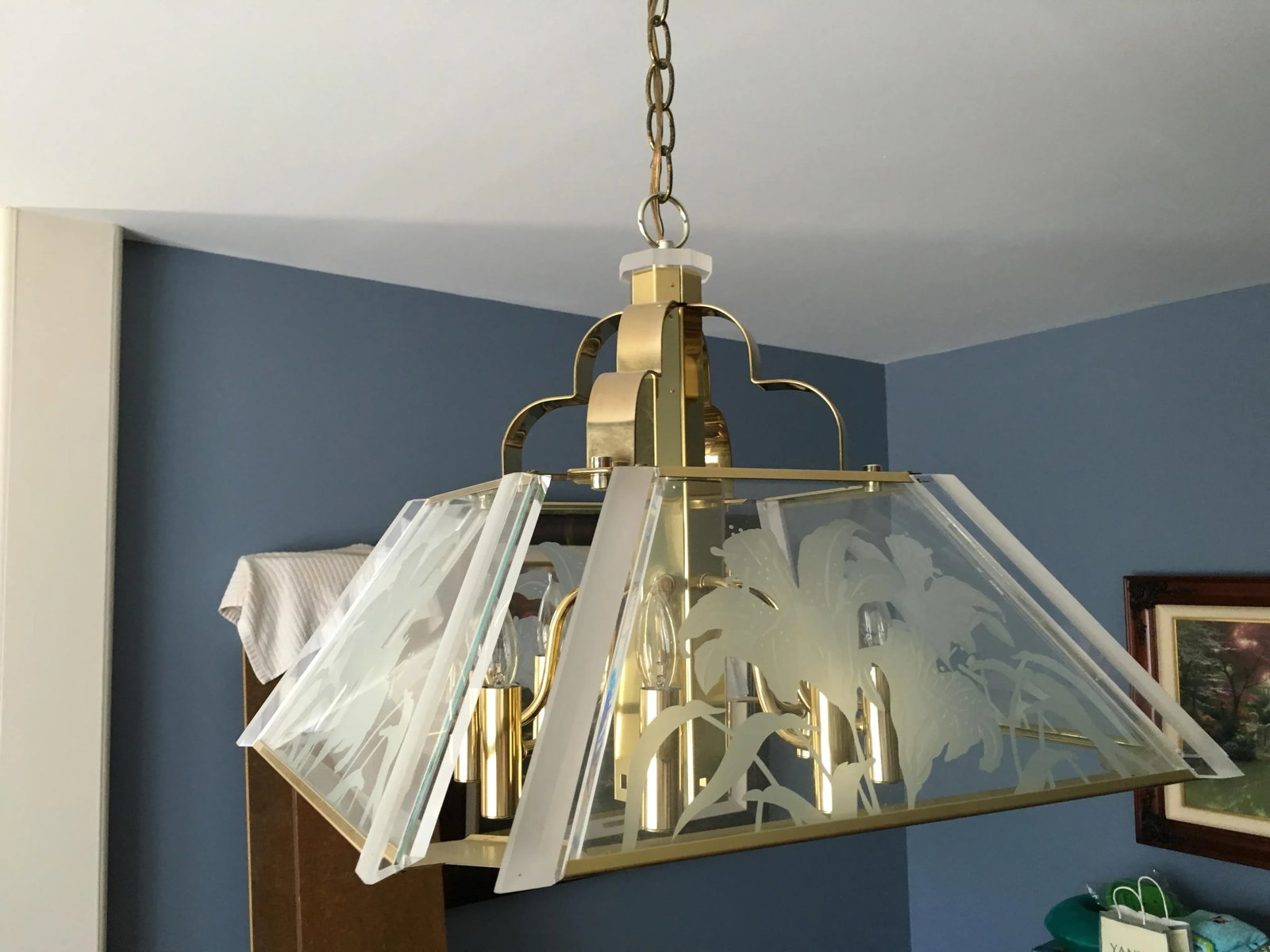 1986 Art Deco Fredrick Ramond Glass Brass Chandelier - 6
