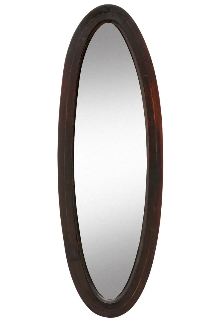 1940s Slender Ebonized Mahogany Oval Mirrors; A Pair - 3