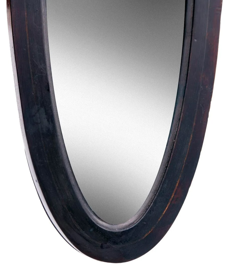 1940s Slender Ebonized Mahogany Oval Mirrors; A Pair - 5