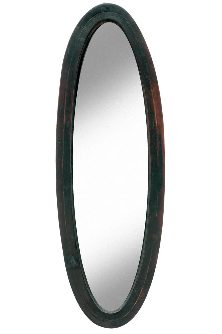 1940s Slender Ebonized Mahogany Oval Mirrors; A Pair - 7