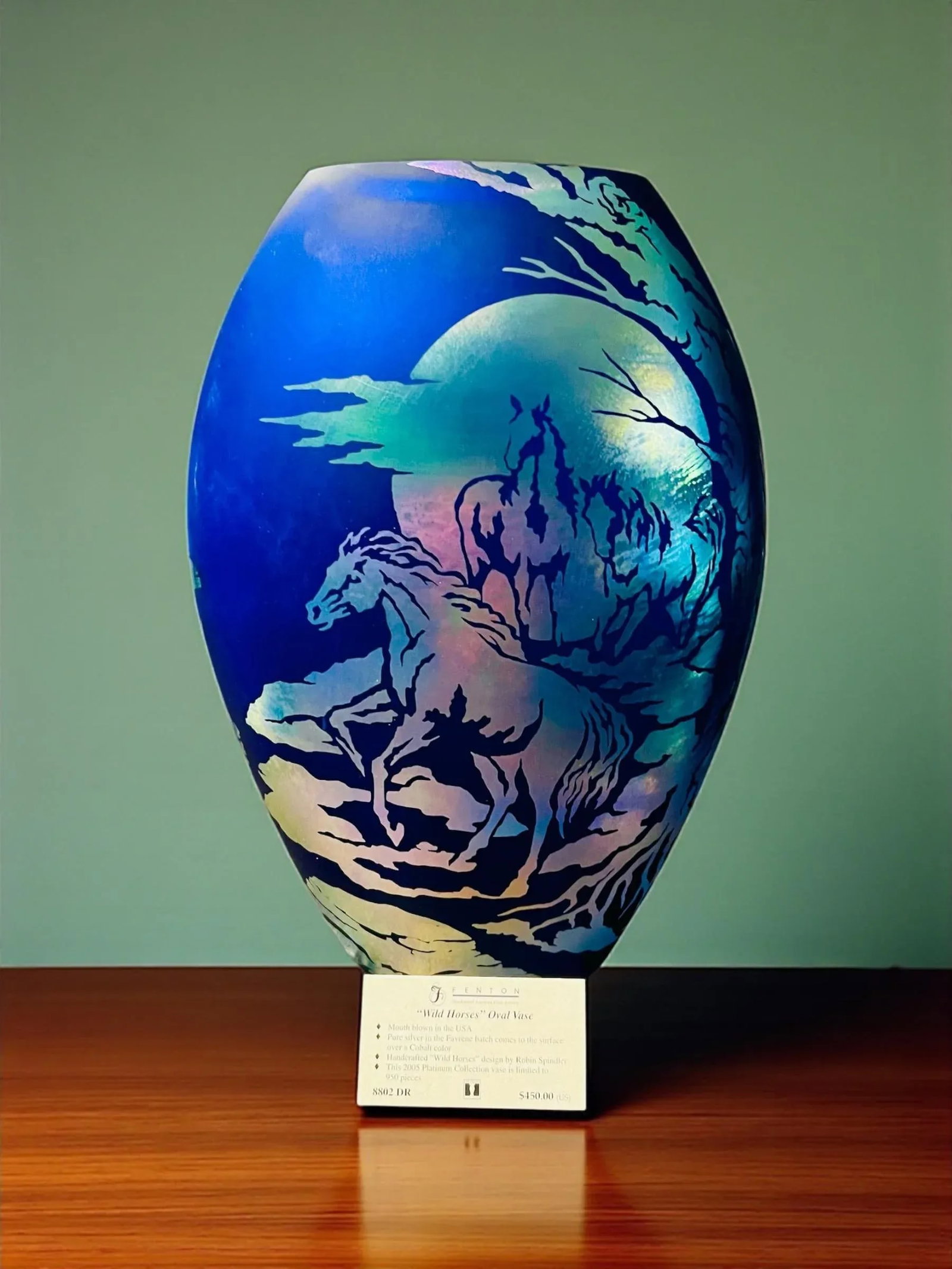 Fenton Favrene Wild Horses Oval Vase-Robin Spindler-Signed Limited Ed-2005-Art - 5