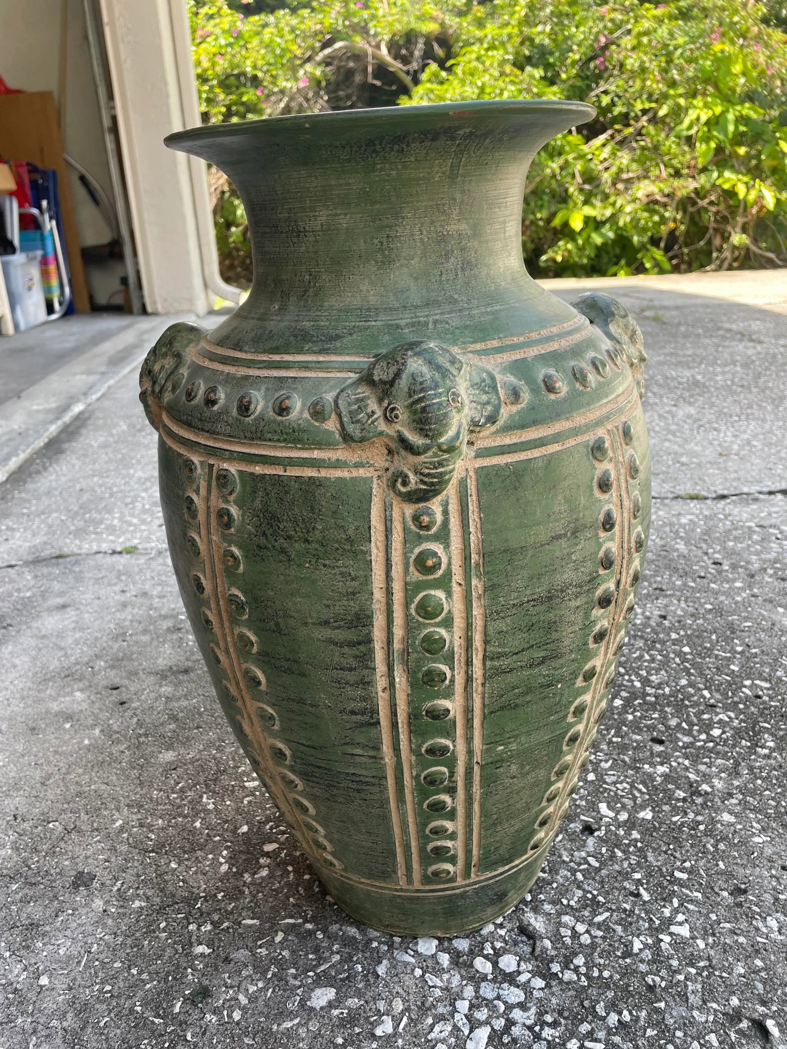 Large Antique Asian Archaistic Style Green Glazed Pottery Vase - 2