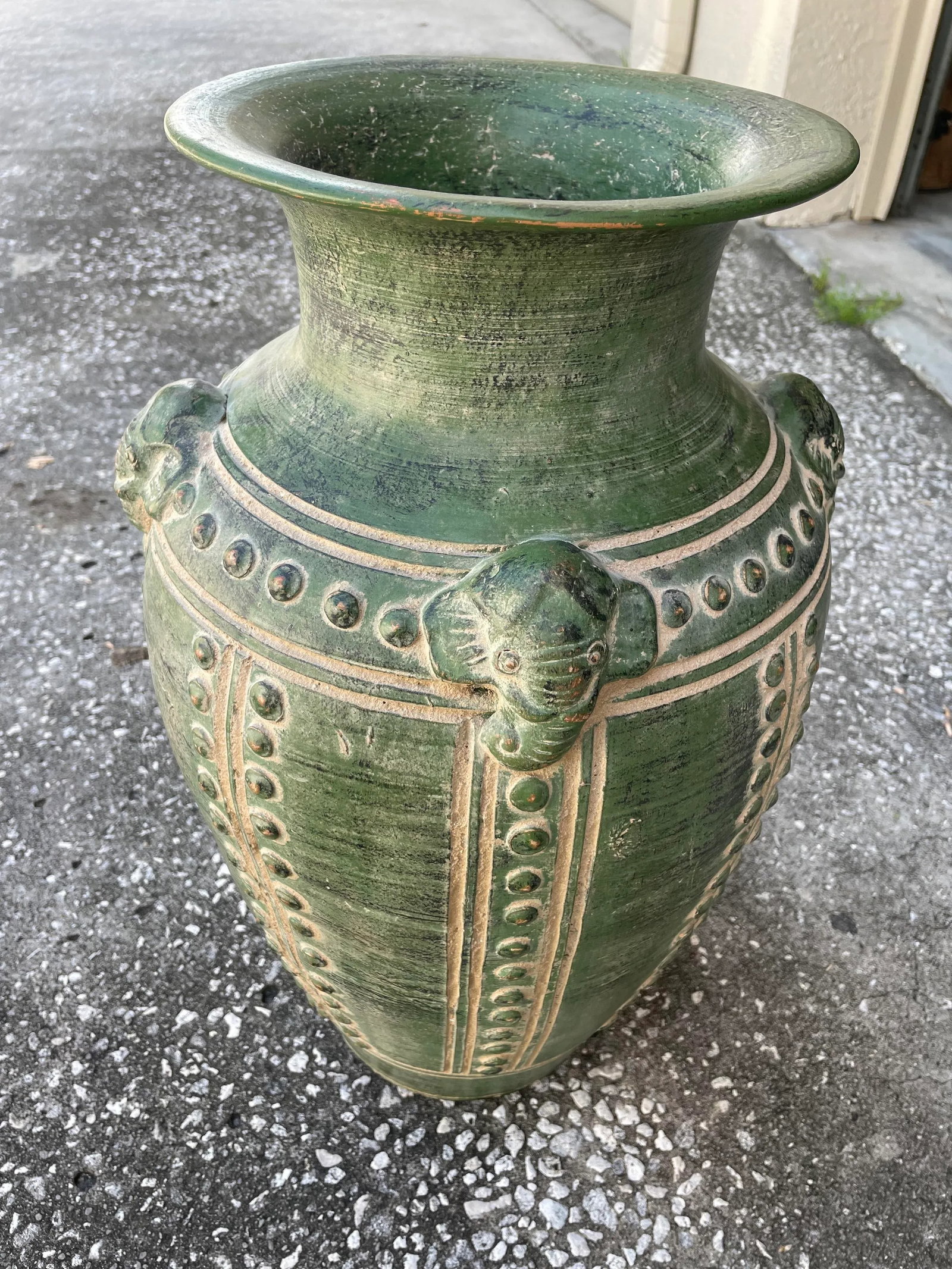 Large Antique Asian Archaistic Style Green Glazed Pottery Vase - 3