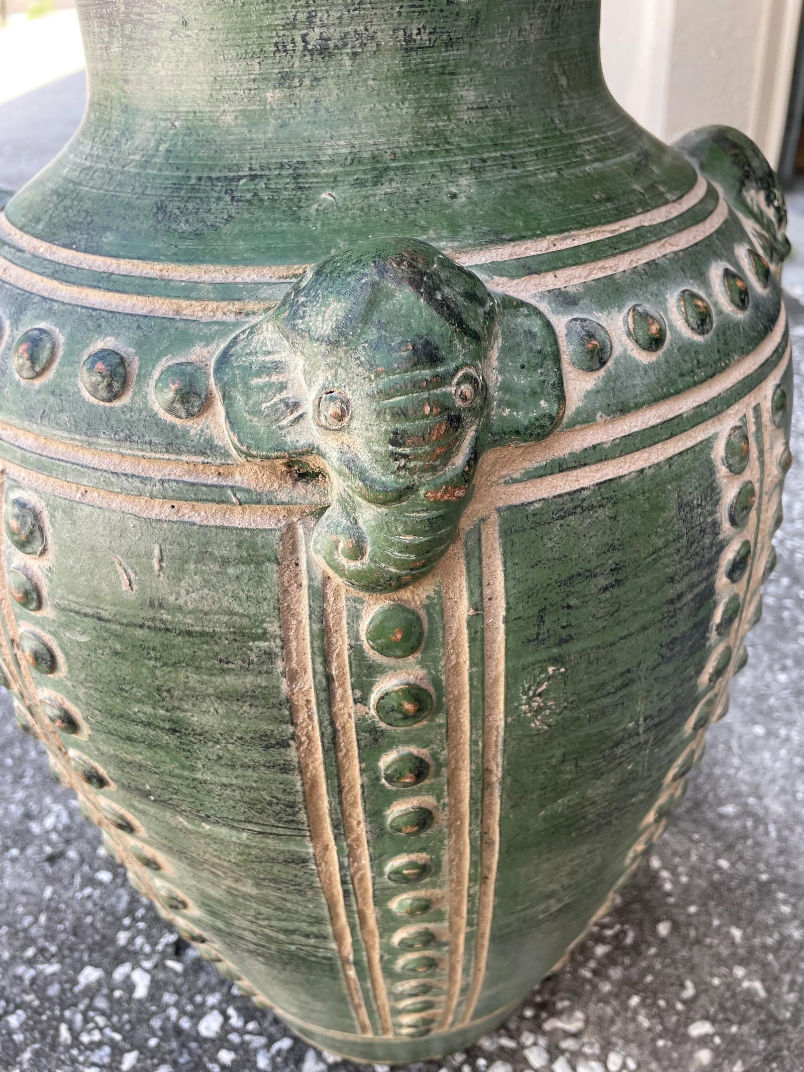 Large Antique Asian Archaistic Style Green Glazed Pottery Vase - 4