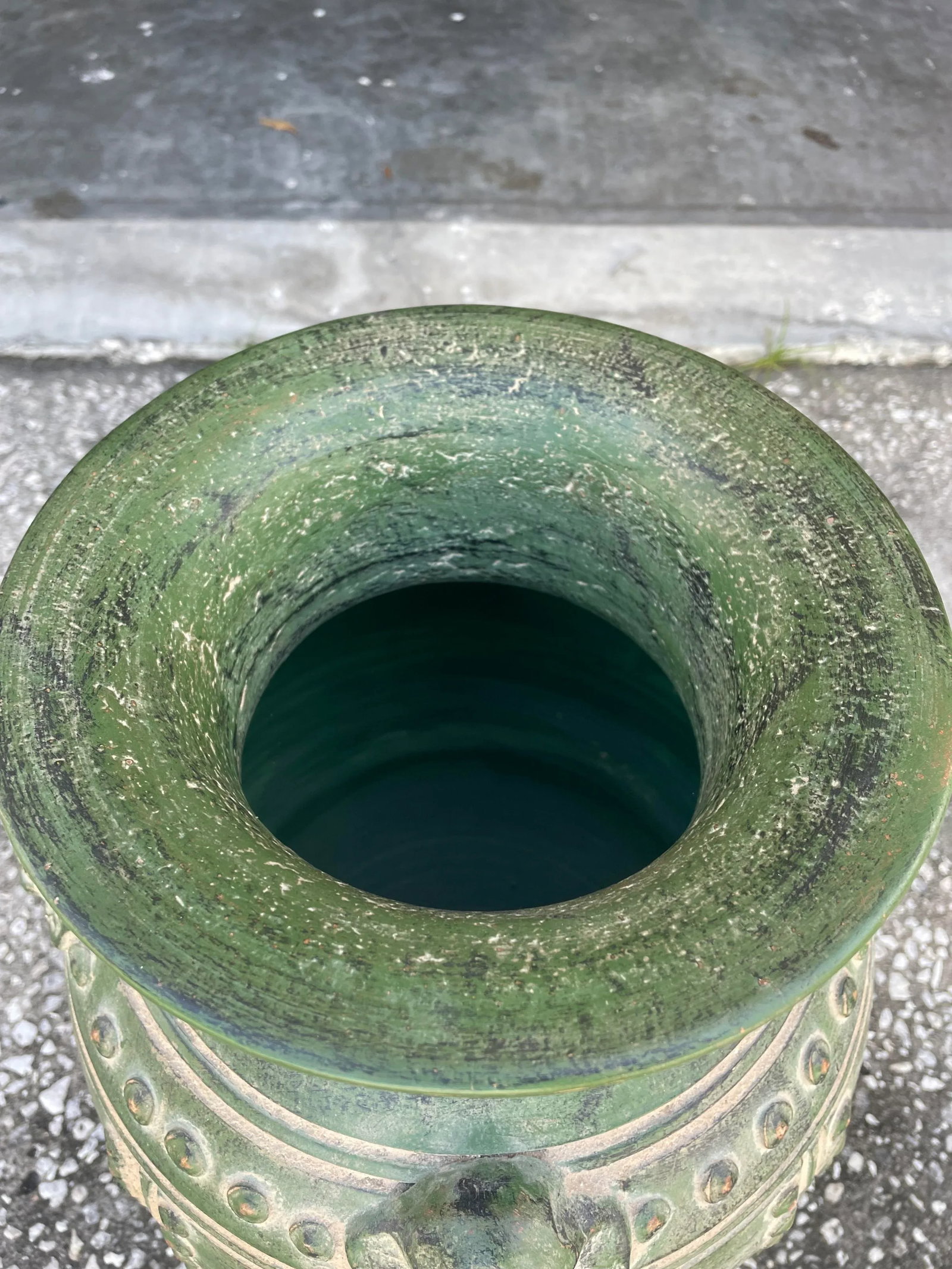 Large Antique Asian Archaistic Style Green Glazed Pottery Vase - 6