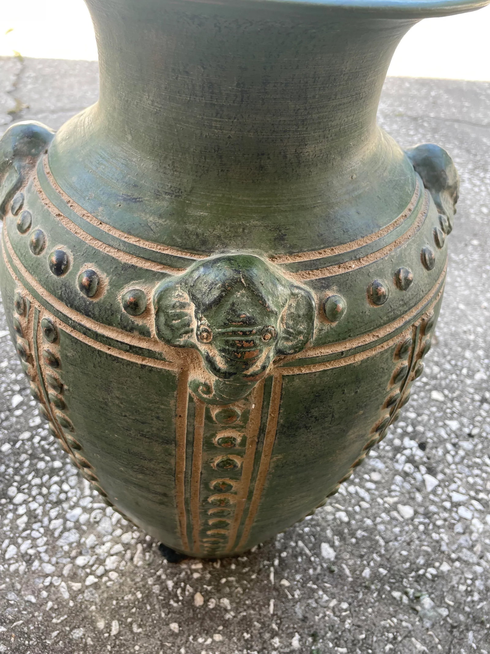 Large Antique Asian Archaistic Style Green Glazed Pottery Vase - 7