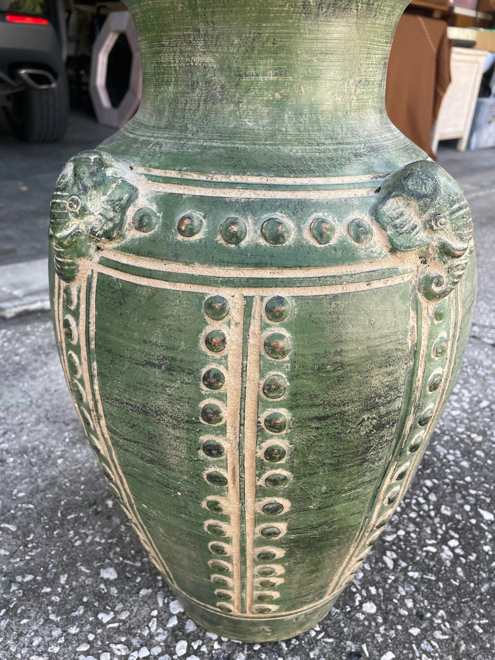 Large Antique Asian Archaistic Style Green Glazed Pottery Vase - 9