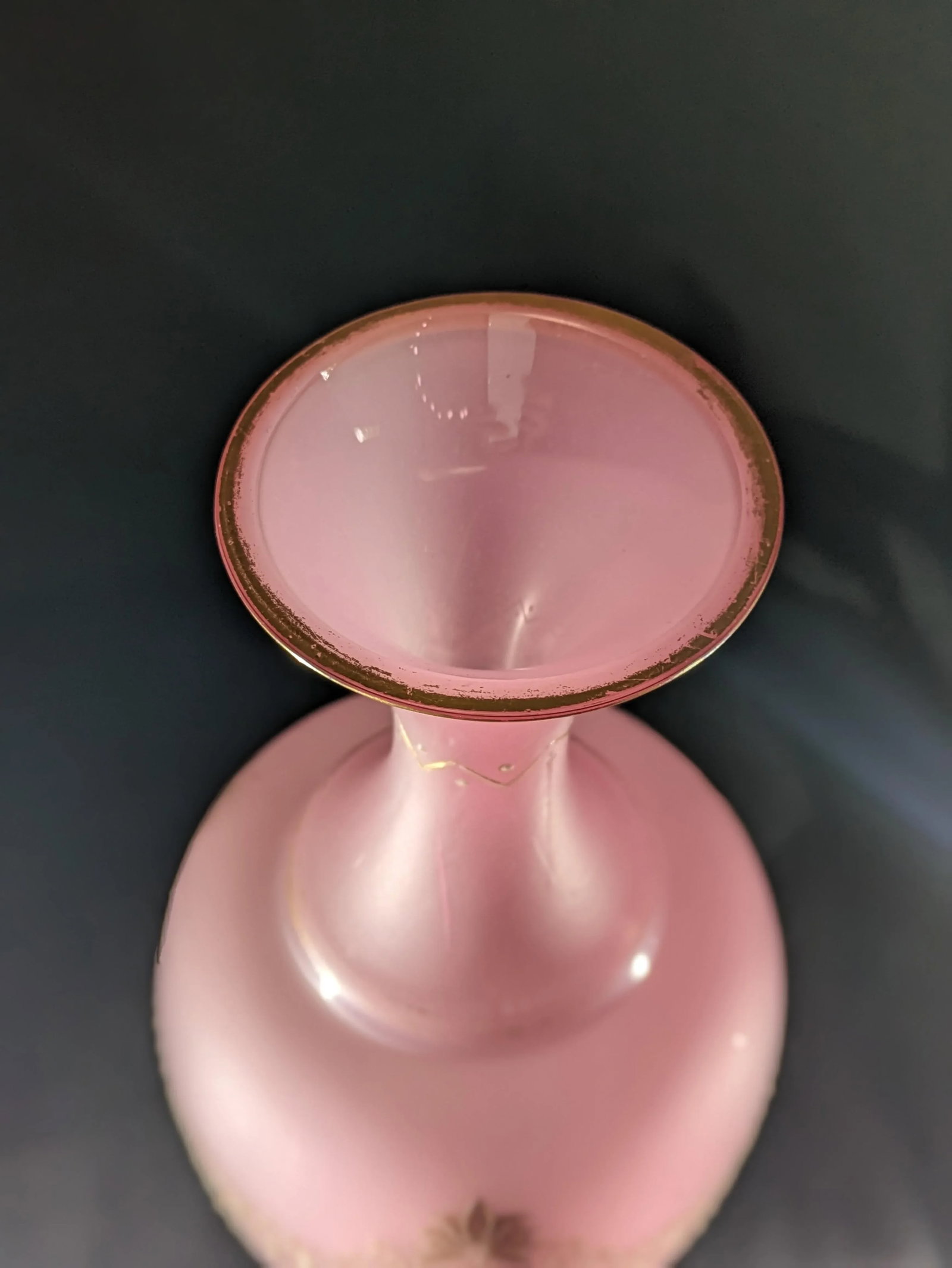 Antique Opaline Pink Satin Vase With Hand Painted Gold and Enamel Embellishment - 4