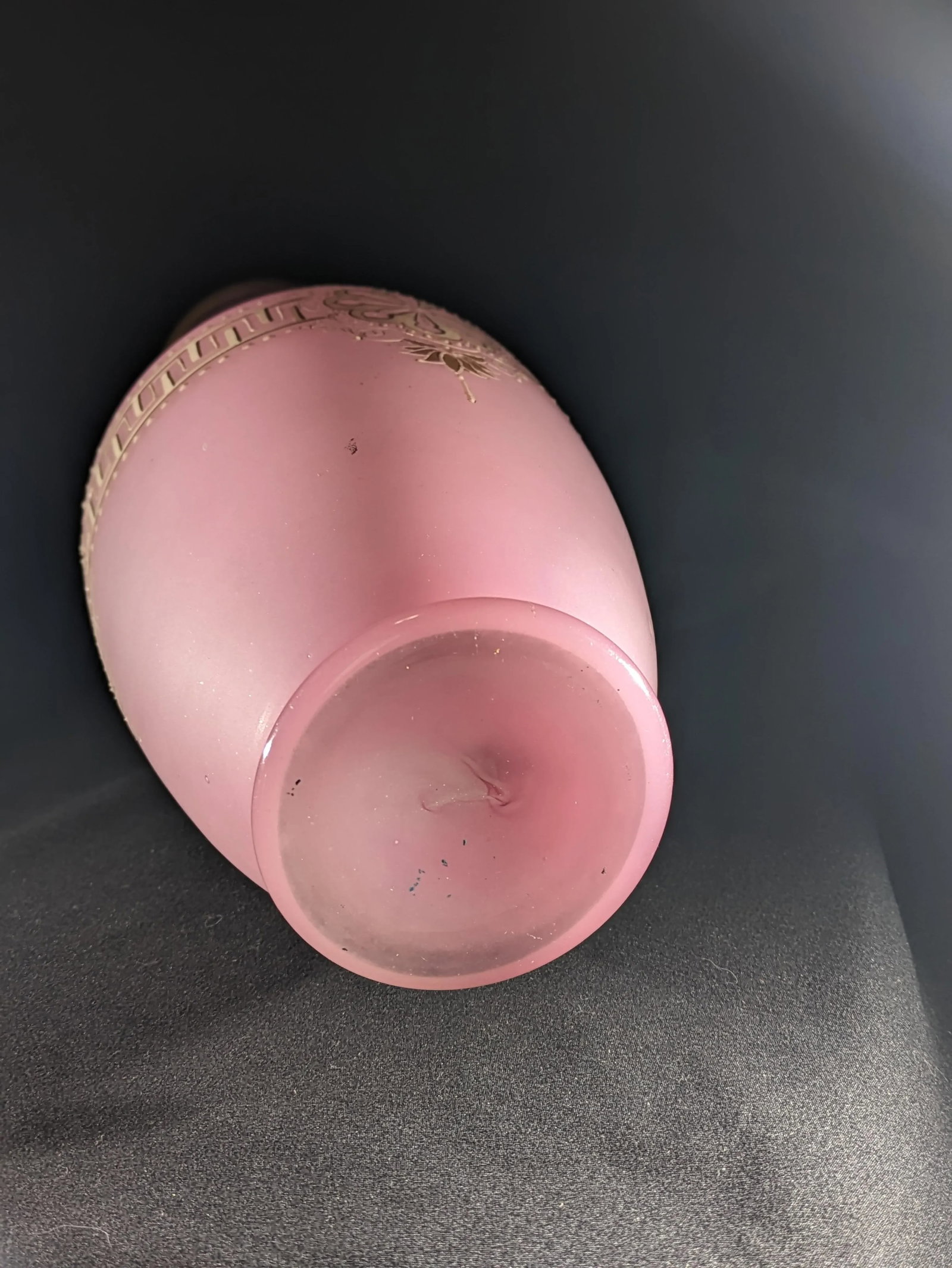 Antique Opaline Pink Satin Vase With Hand Painted Gold and Enamel Embellishment - 5