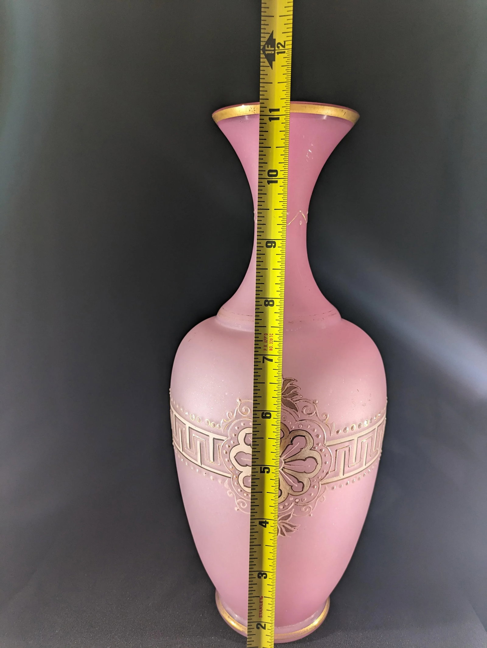 Antique Opaline Pink Satin Vase With Hand Painted Gold and Enamel Embellishment - 6