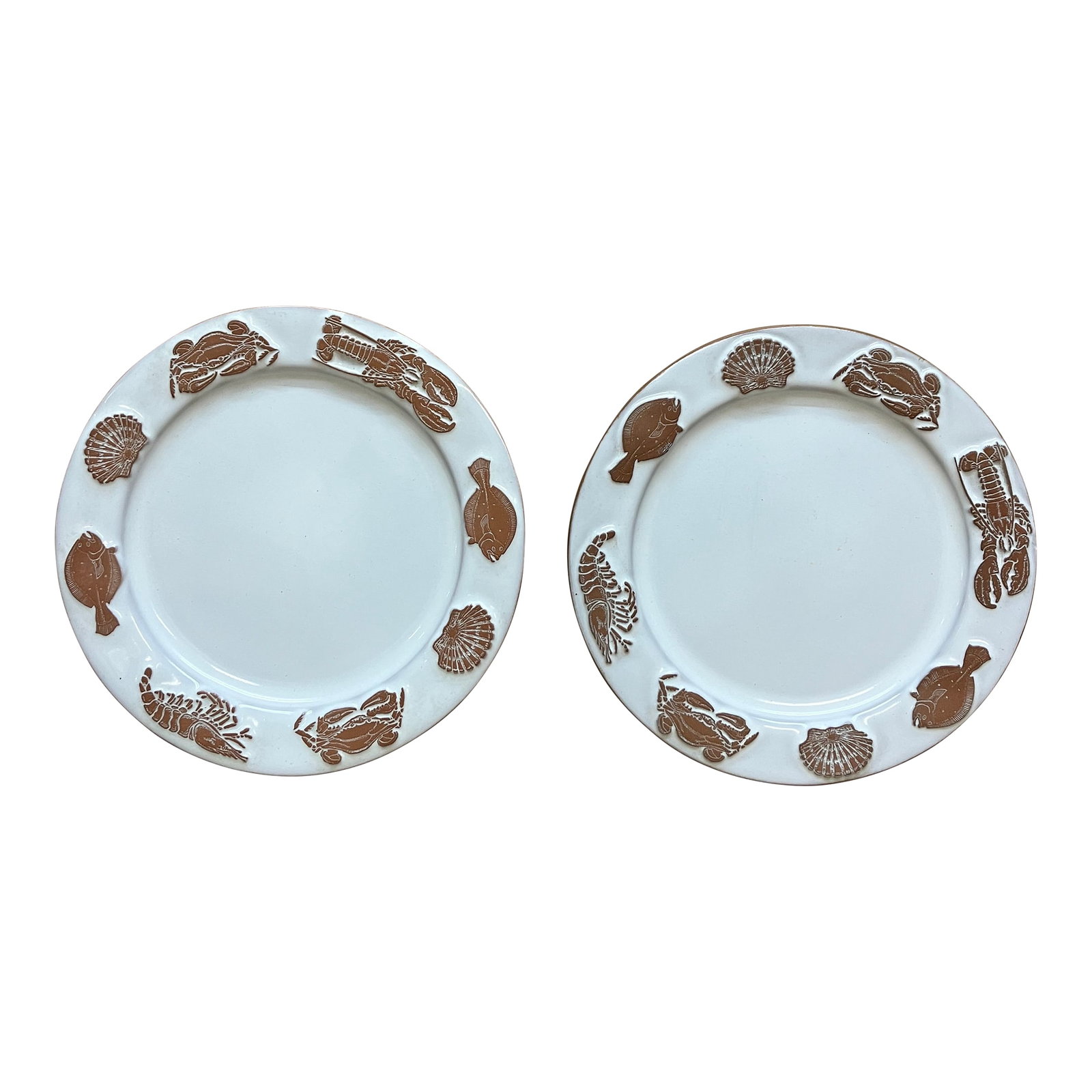 Late 20th Century Frankoma Seafood Salad Plates- Set of 2: Beautiful Frankoma Salad Plates in white with bisque accents. We ALWAYS accept reasonable offers. Before it's gone forever... MAKE AN OFFER Condition: Alterations: Original Condition Unaltered