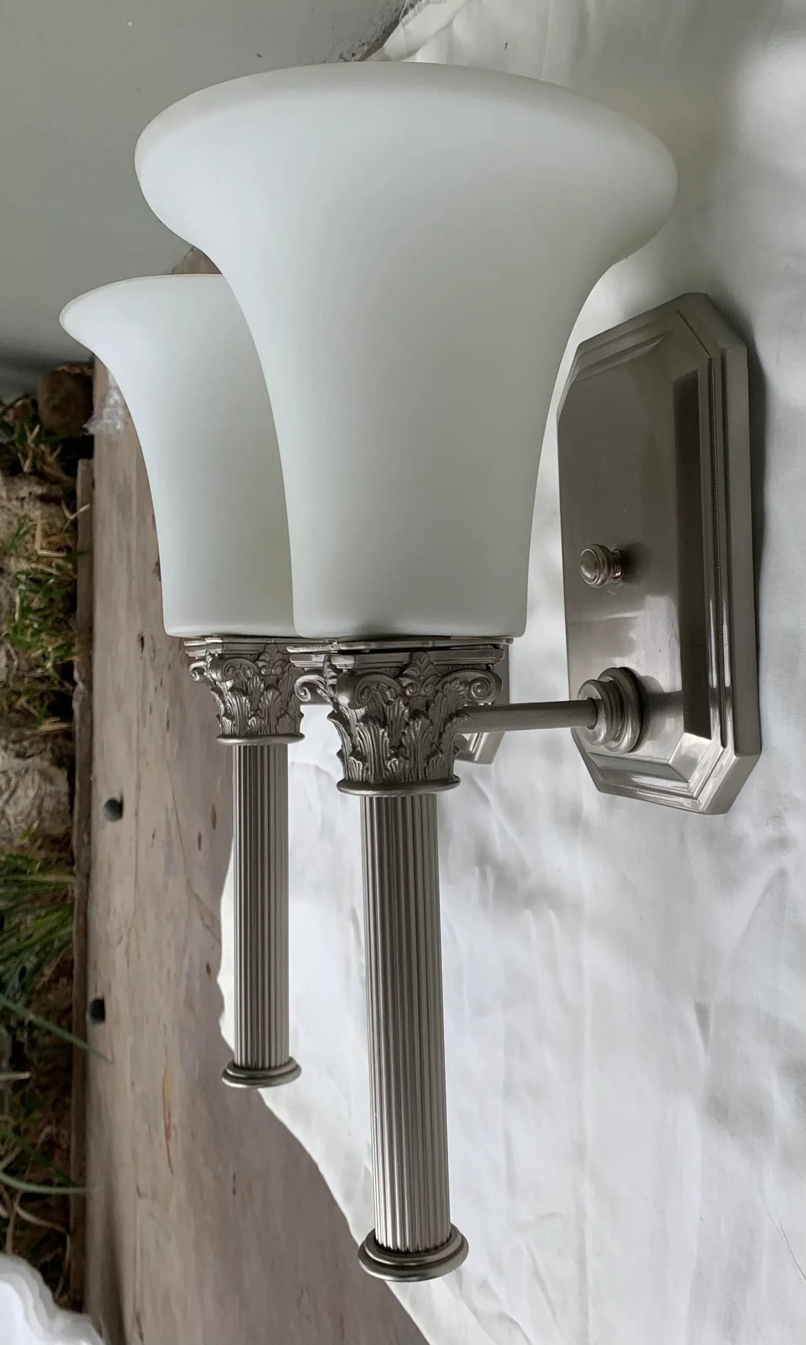 Vintage Late 20th Century Brushed Chrome Column Sconces - Set of 2 - 3