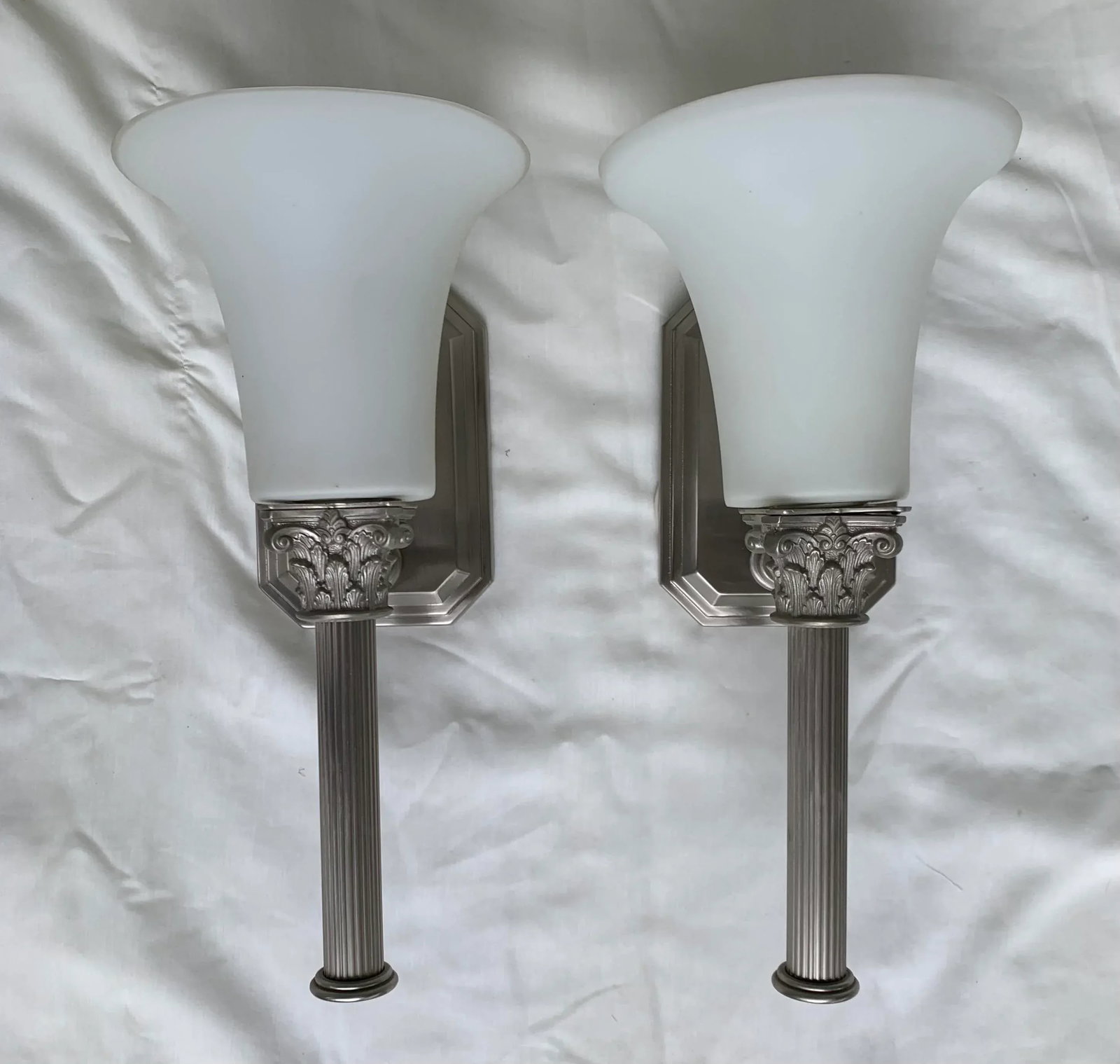 Vintage Late 20th Century Brushed Chrome Column Sconces - Set of 2 - 9