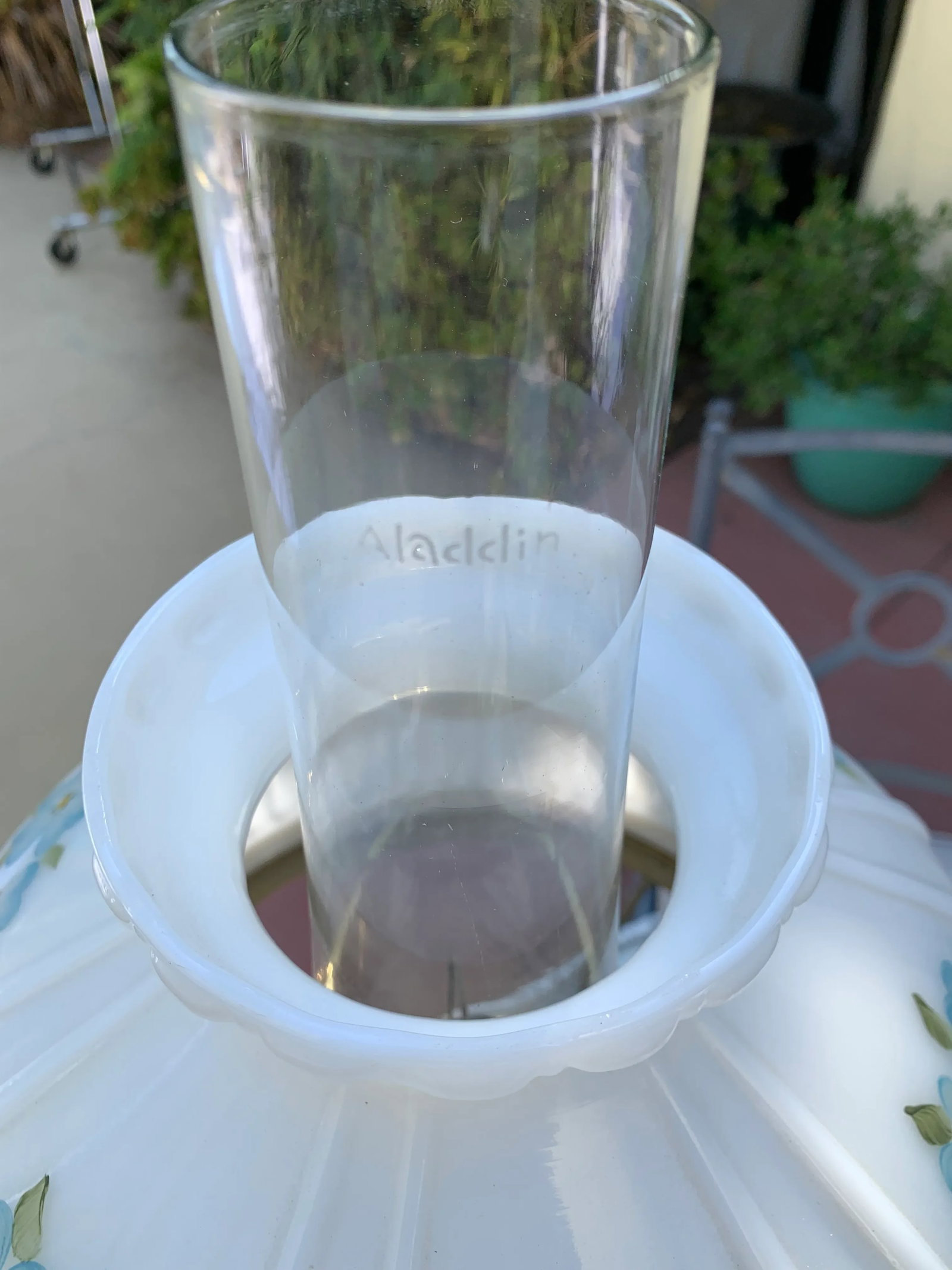 Mid-Century Brass Oil Lamp With Painted Glass Shade - 10