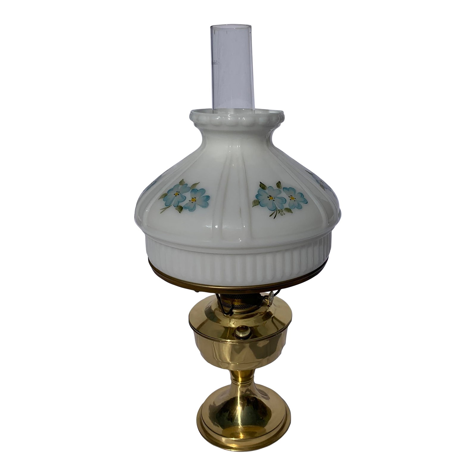 Mid-Century Brass Oil Lamp With Painted Glass Shade (1 of 10)