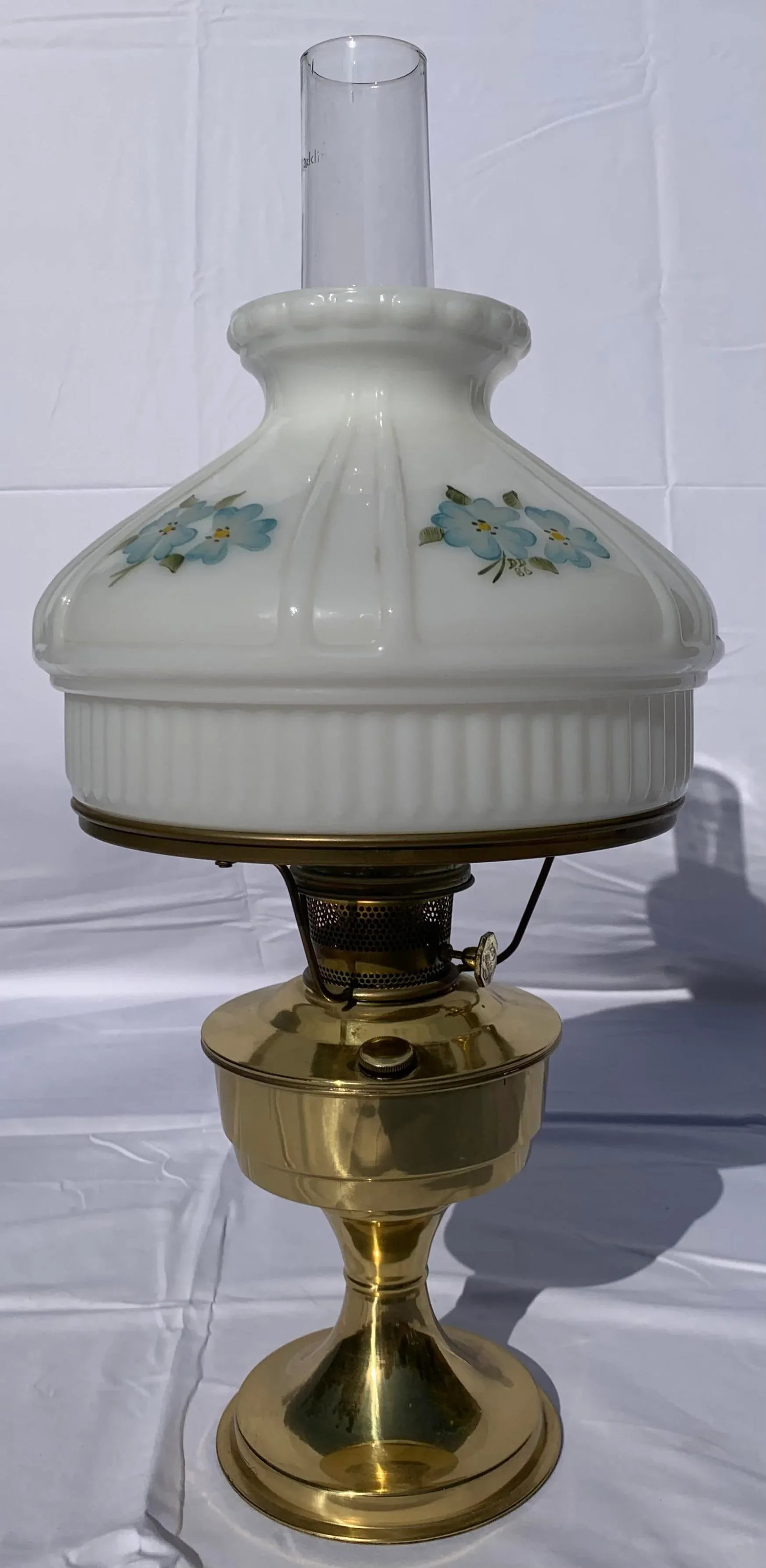 Mid-Century Brass Oil Lamp With Painted Glass Shade - 2