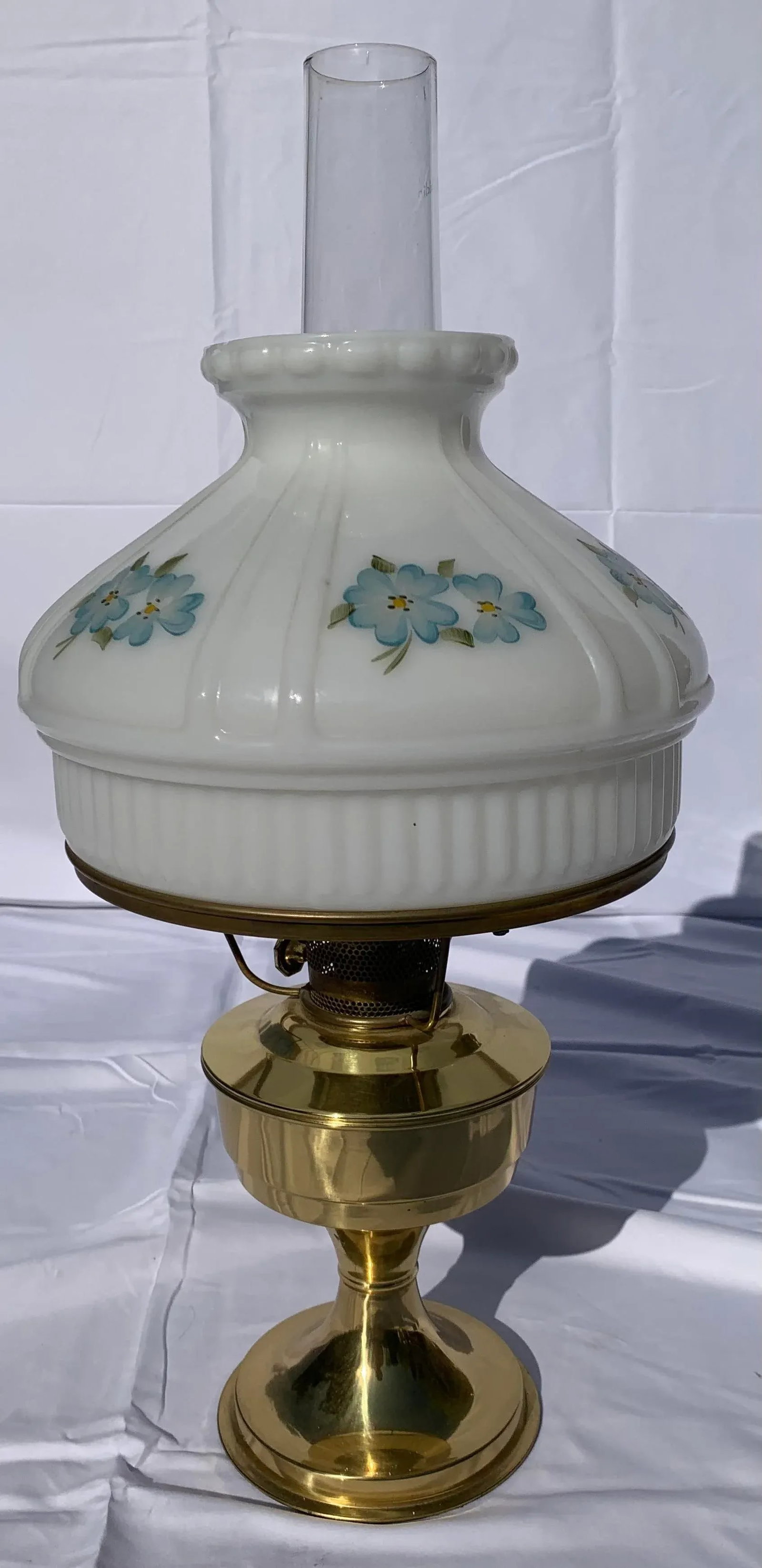 Mid-Century Brass Oil Lamp With Painted Glass Shade - 3