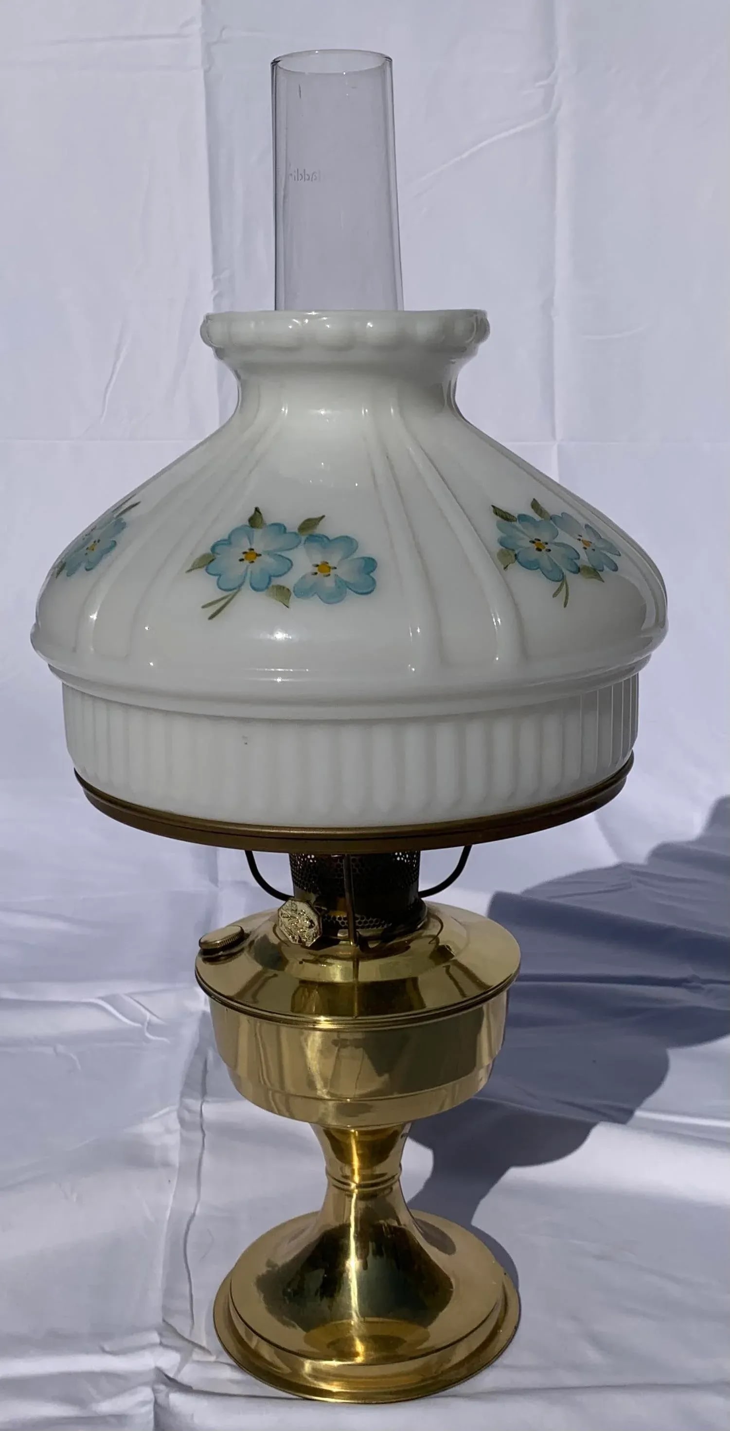 Mid-Century Brass Oil Lamp With Painted Glass Shade - 4