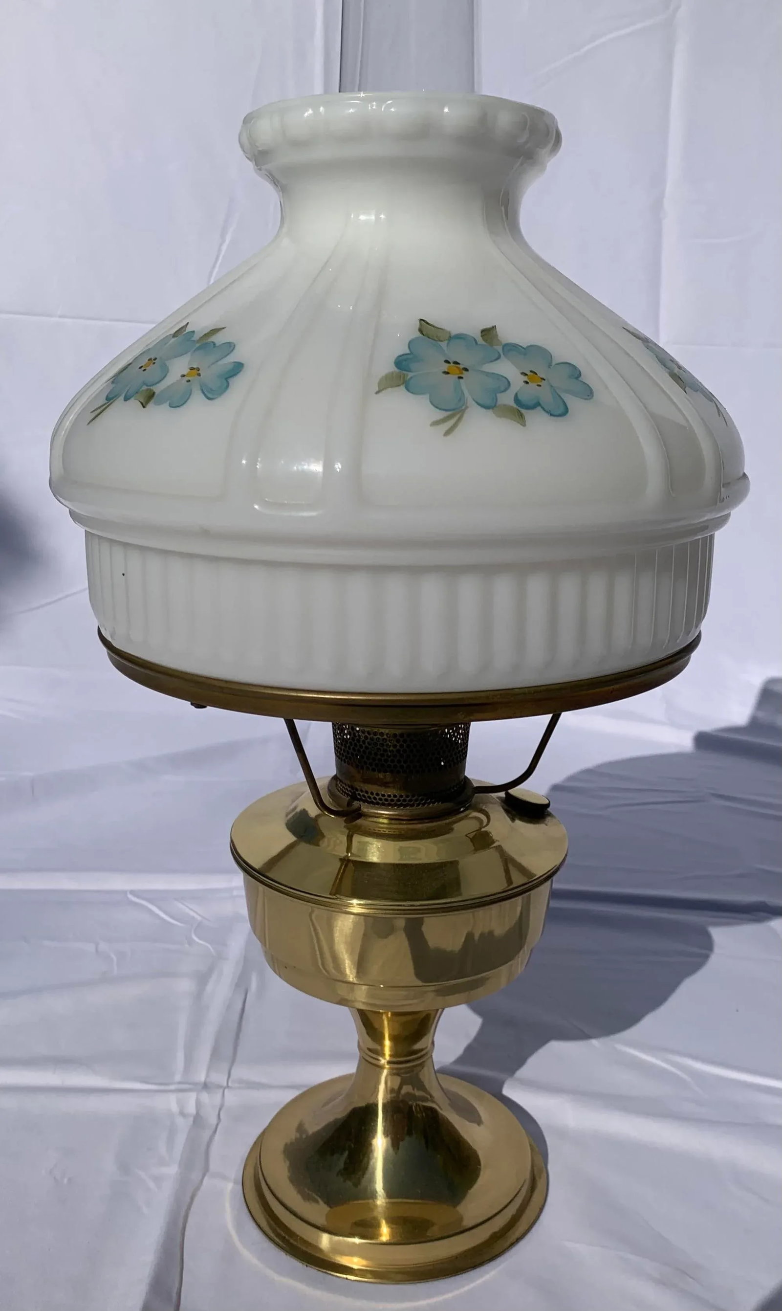 Mid-Century Brass Oil Lamp With Painted Glass Shade - 5