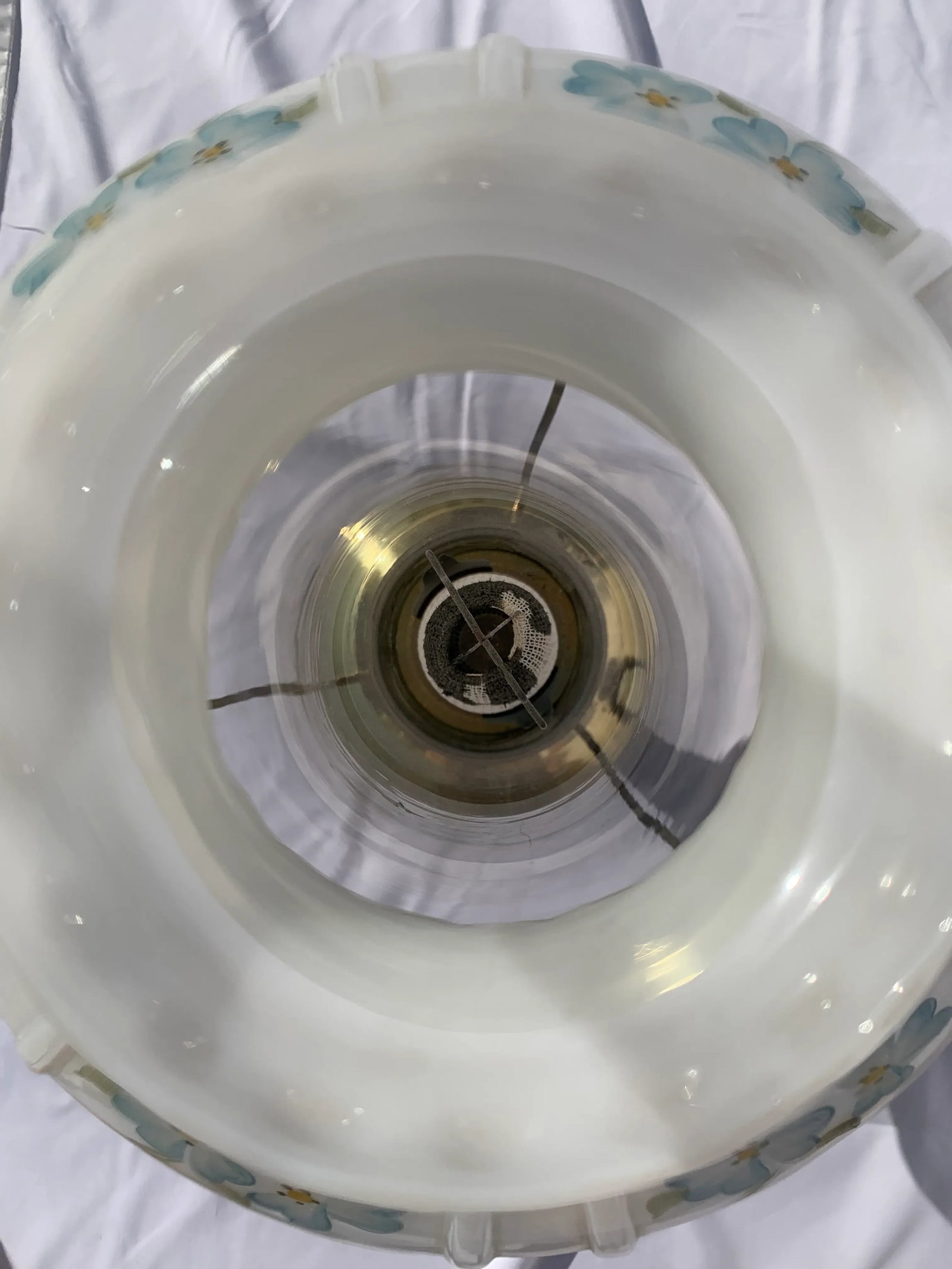 Mid-Century Brass Oil Lamp With Painted Glass Shade - 7