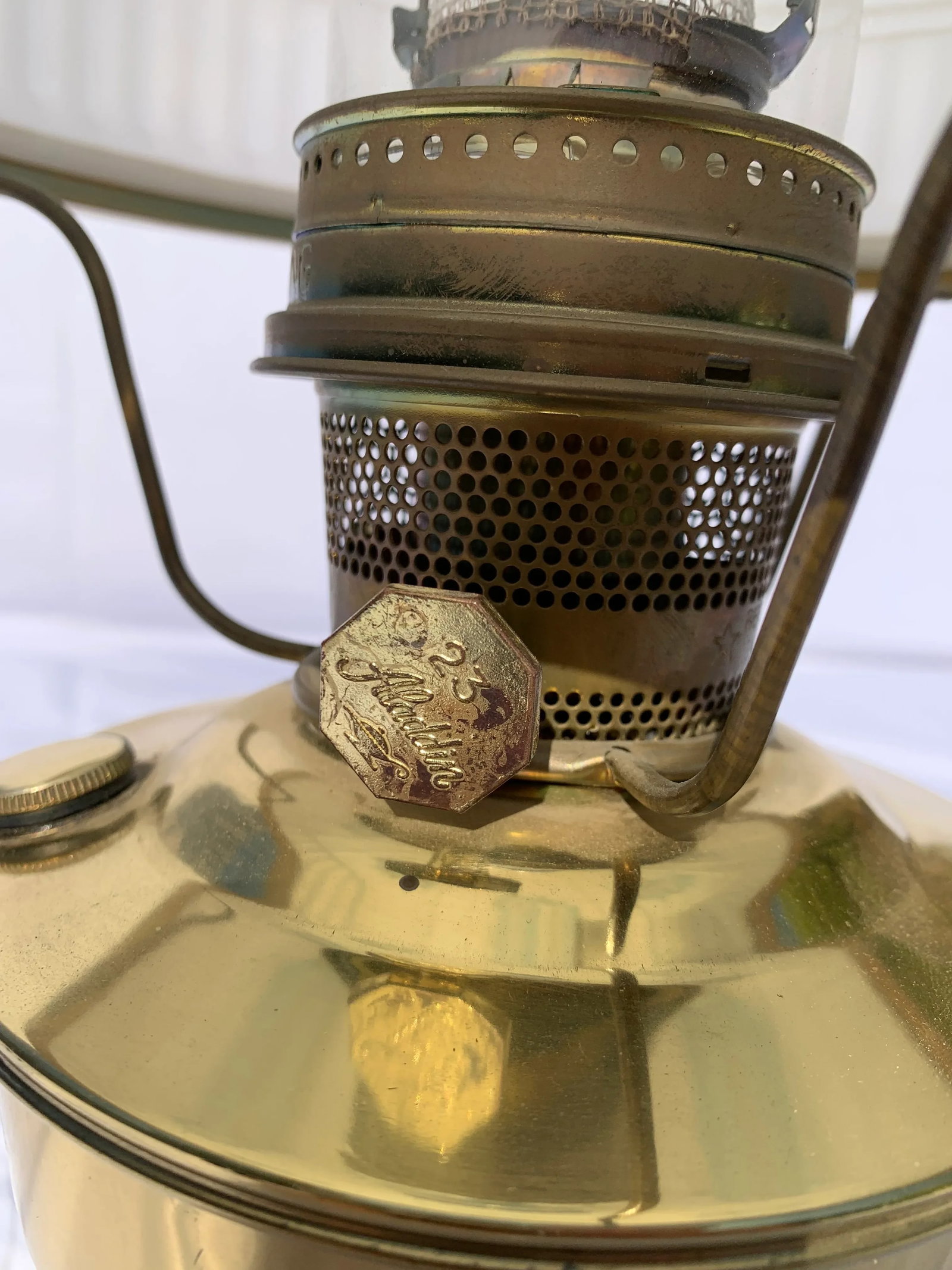 Mid-Century Brass Oil Lamp With Painted Glass Shade - 8