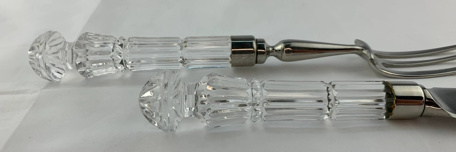 1960s Vintage Cut Crystal and Silver Plate Serving Fork and Knife Set - 5