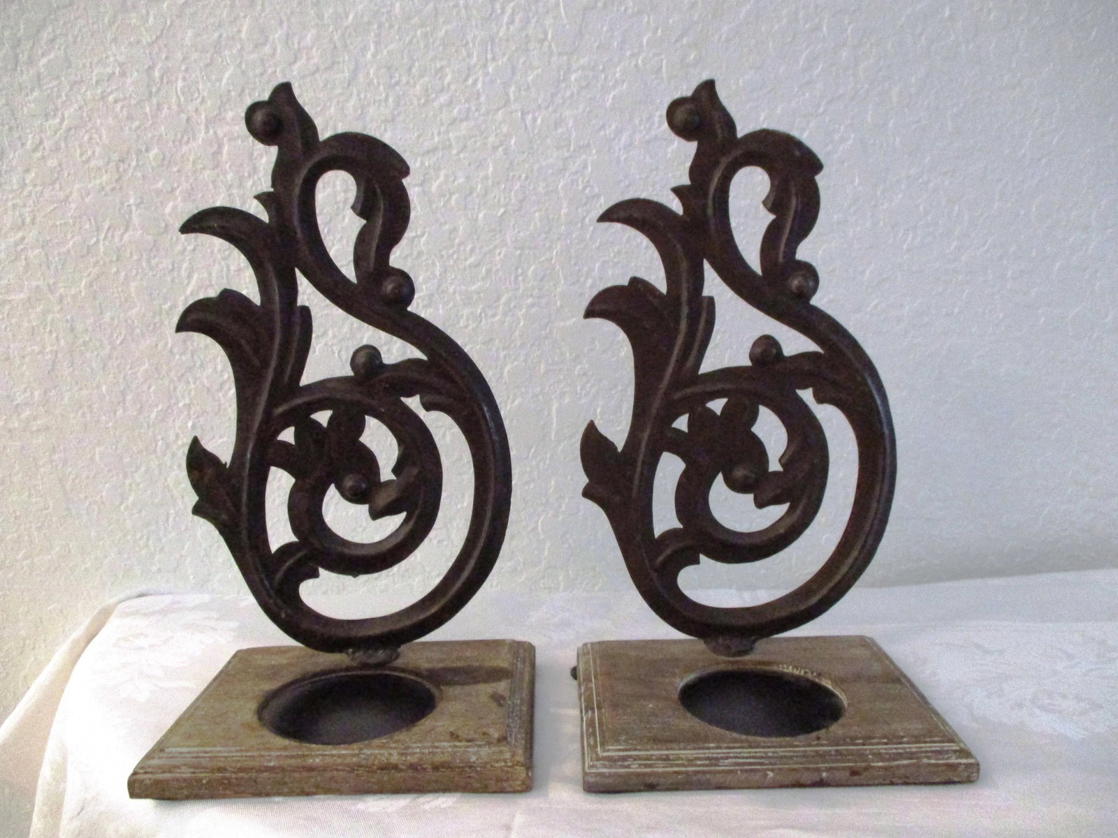 Rustic Wood & Metal Candle Holders - 5