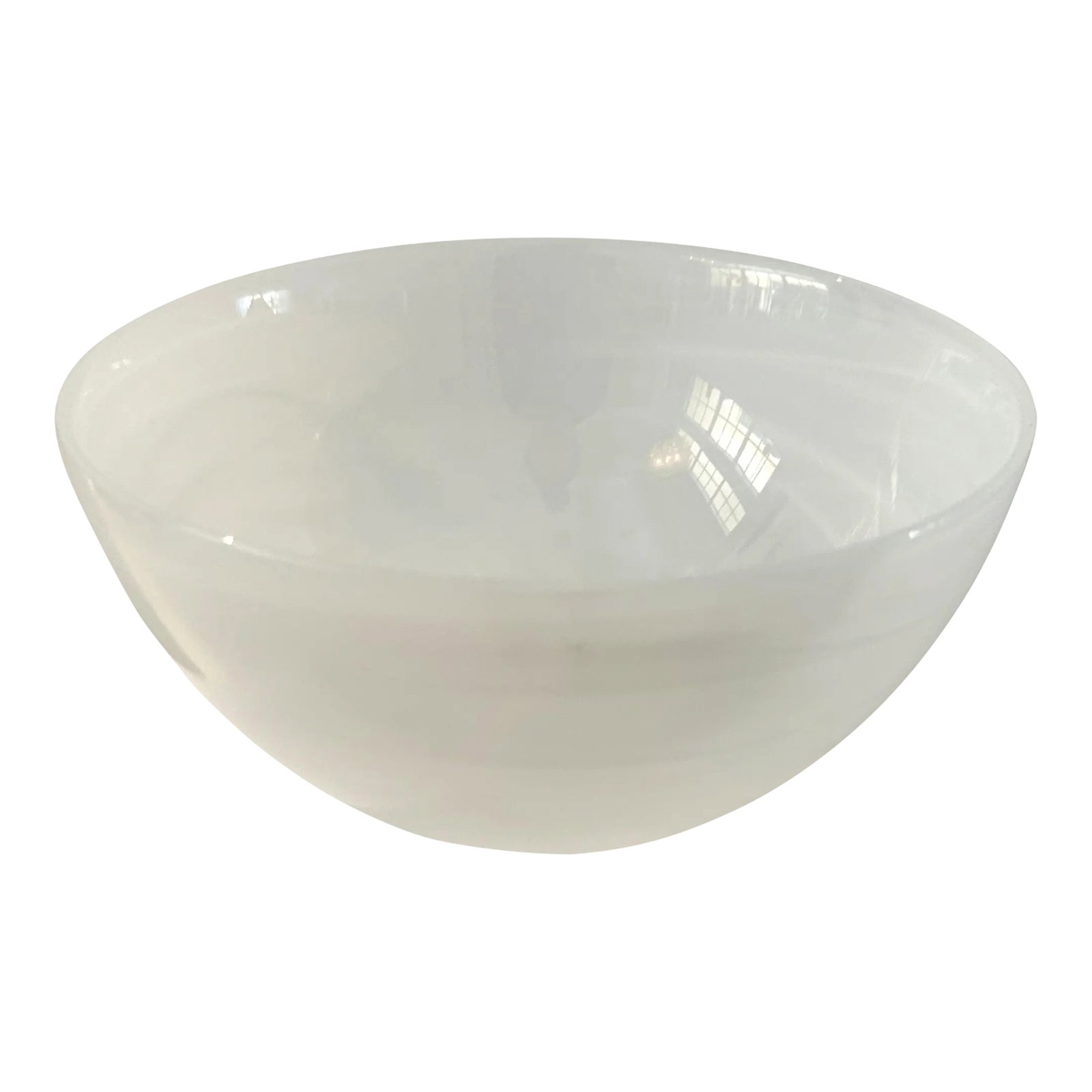 Contemporary Spanish White Swirl Glass Bowl: Stylish contemporary white glass bowl in a swirl ribbon design. Great as a catch all, candy bowl, etc. Excellent condition. Condition: Alterations: Original Condition Unaltered Imperfections: Some
