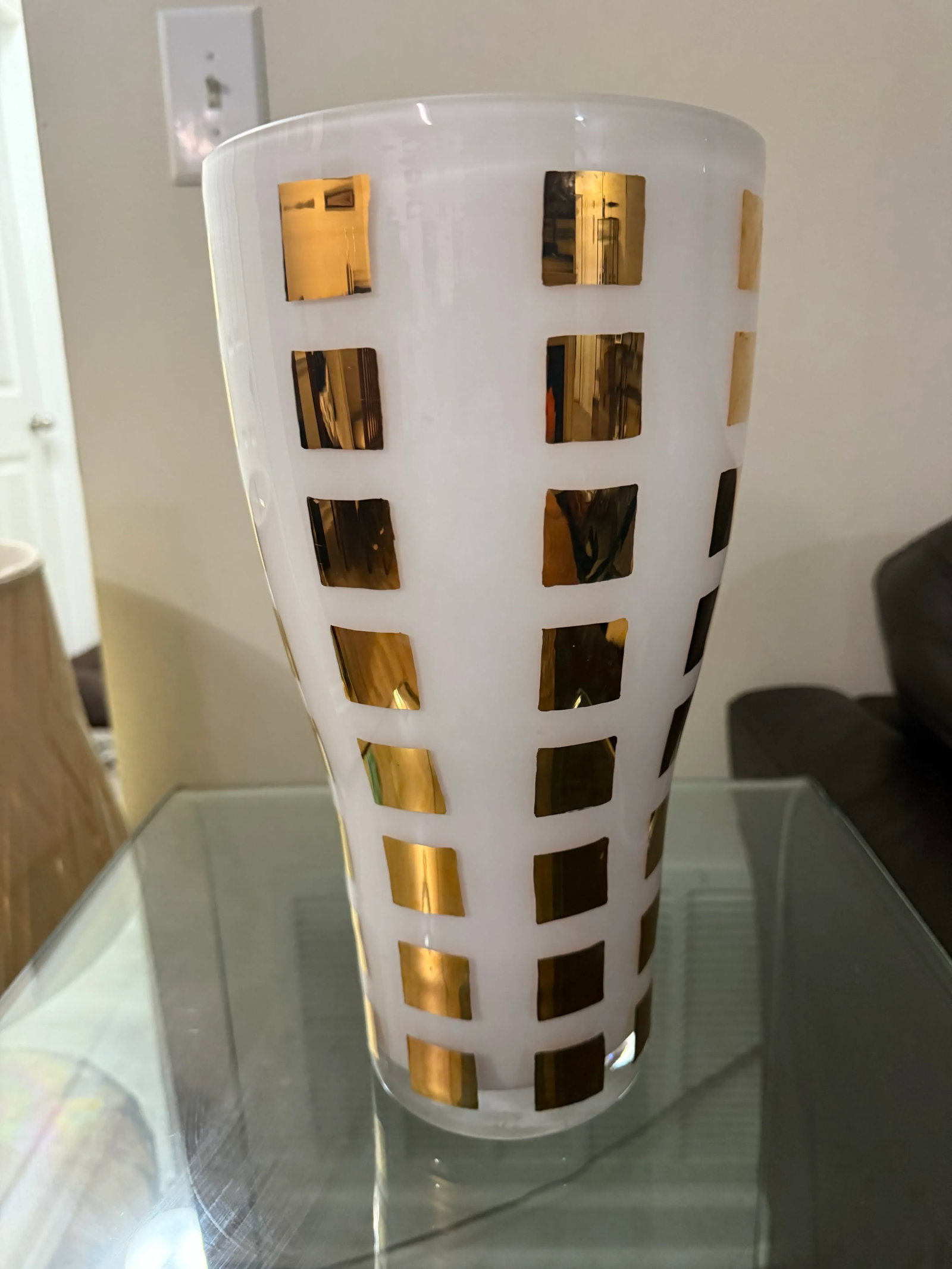 1960s Orrefors by Anne Nilsson Large 13.5in Gold & White Vase Signed Rare - 2