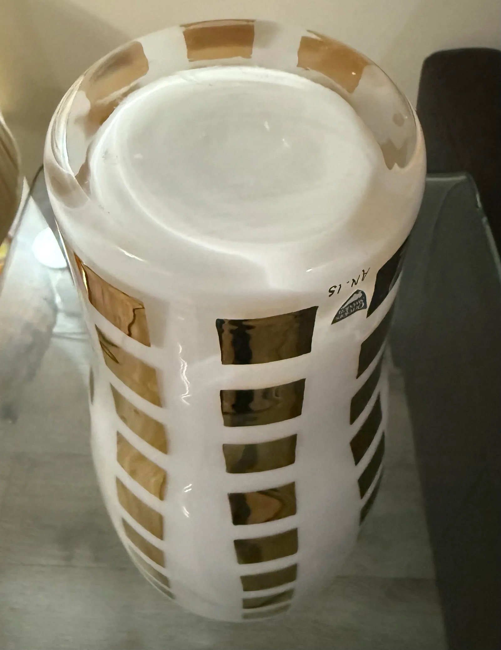 1960s Orrefors by Anne Nilsson Large 13.5in Gold & White Vase Signed Rare - 4
