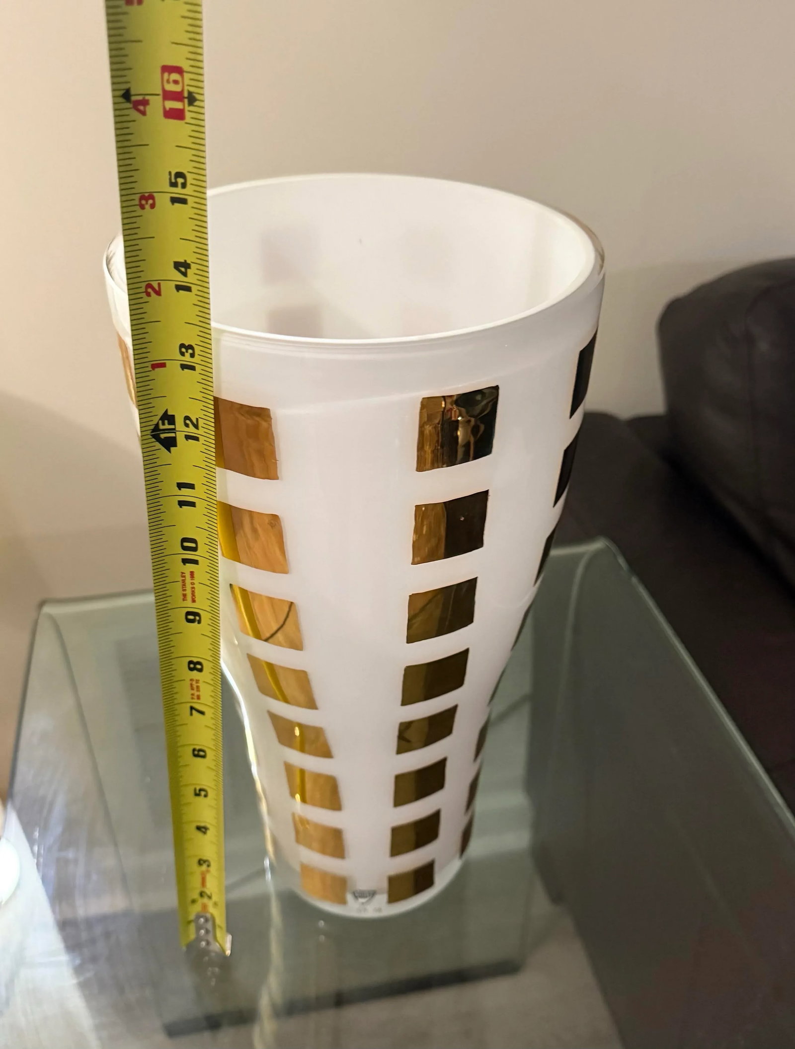 1960s Orrefors by Anne Nilsson Large 13.5in Gold & White Vase Signed Rare - 5