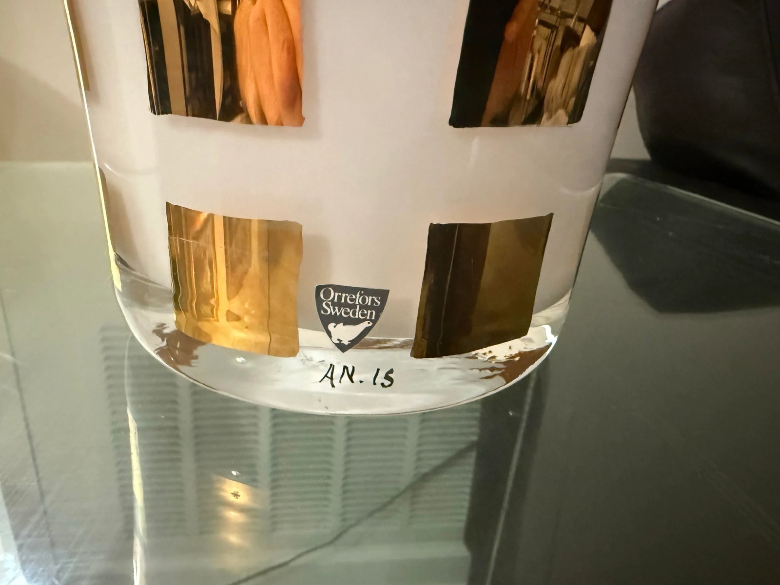1960s Orrefors by Anne Nilsson Large 13.5in Gold & White Vase Signed Rare - 6