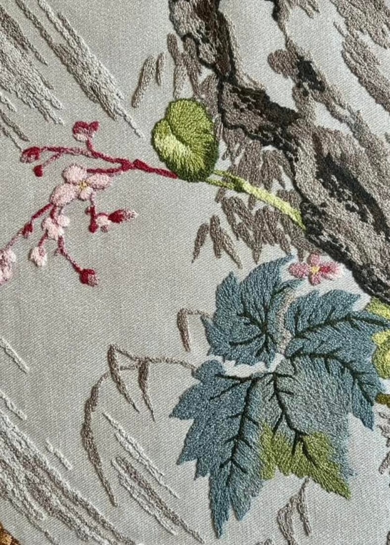 Vintage Bunka Embroidery Rooster Art-Framed-Japanese Punch Needlework-Textile - 4