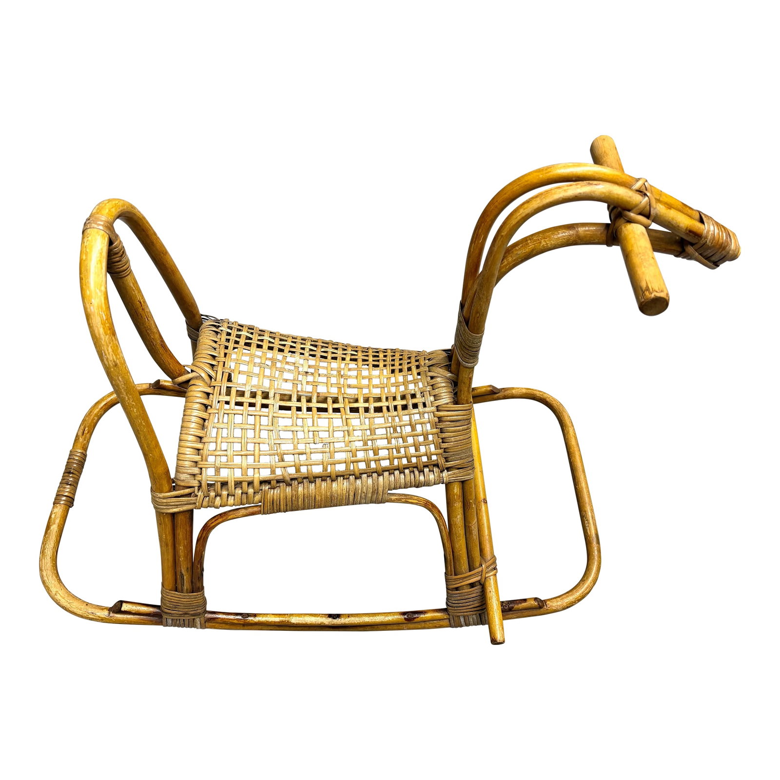 Vintage 1960's Franco Albino Rattan Rocking Horse: Vintage 1960's rattan rocking horse by Franco Albini. Great looking mid century modern, minimalist design. Condition: Alterations: Original Condition Unaltered Imperfections: Some Imperfections