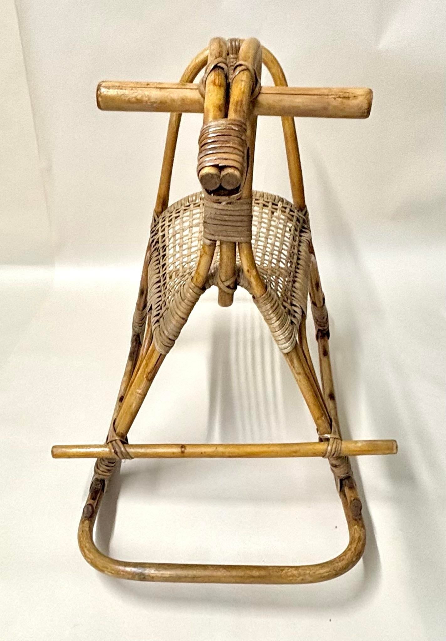 Vintage 1960's Franco Albino Rattan Rocking Horse - 3
