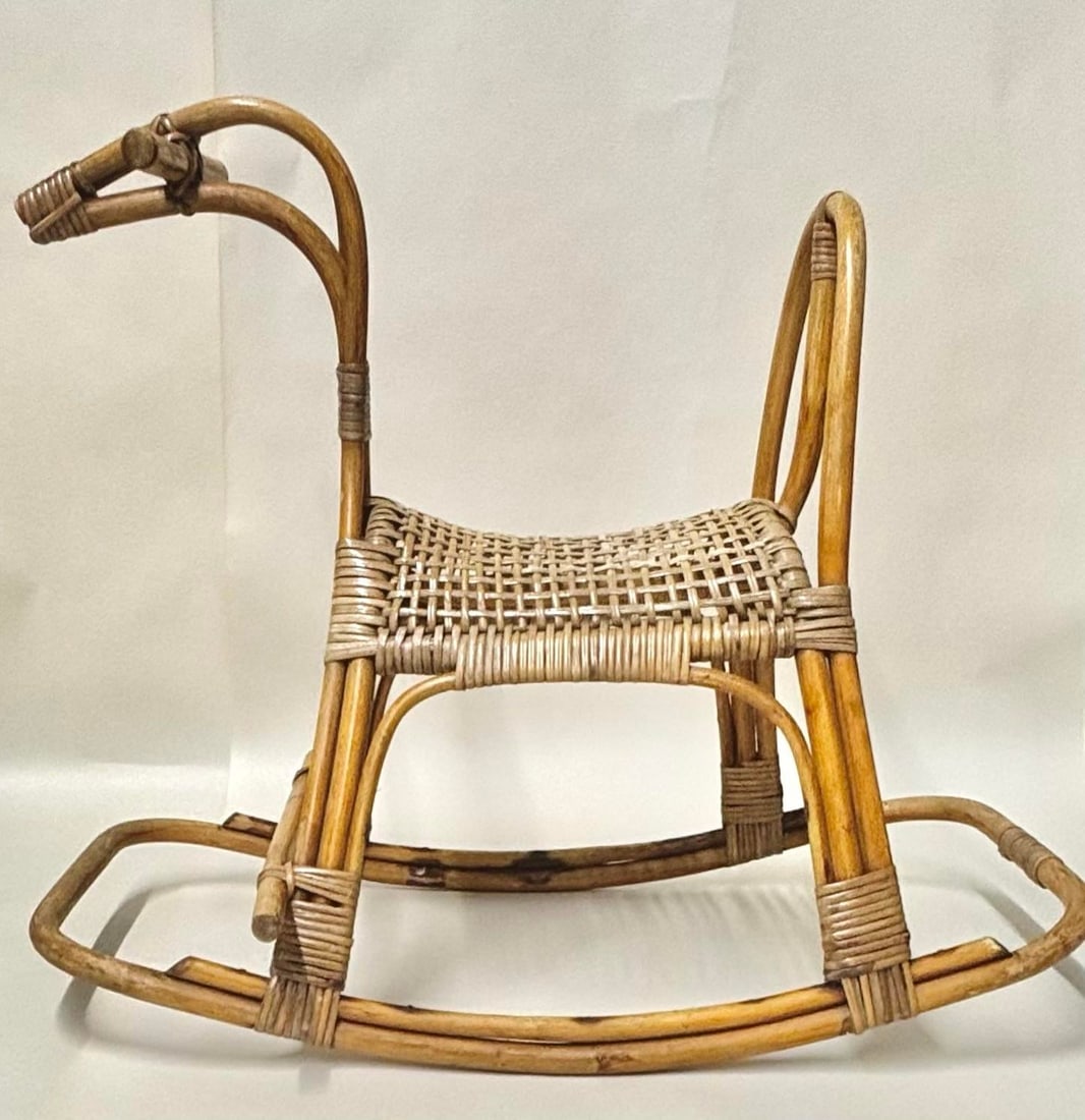 Vintage 1960's Franco Albino Rattan Rocking Horse - 4