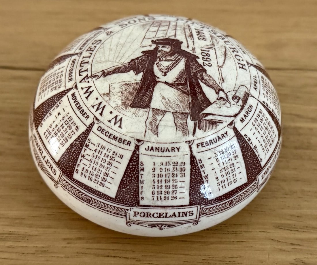 1892 Antique Ceramic Calendar Paperweight W. W. Wattles & Sons Pittsburgh g.d. Paris Depose - 2